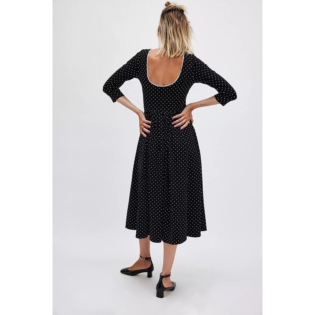 Free People New Two Timin Midi Dress $168 X-SMALL B&W Polka Dot Size XS / US 0-2 / IT 36-38 - 3 Thumbnail