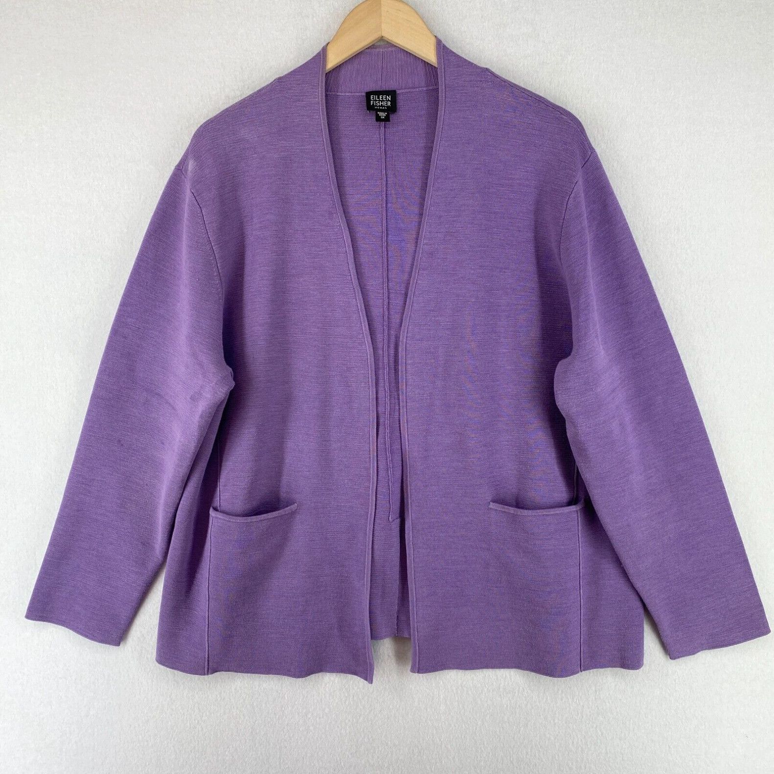 image of Eileen Fisher Cardigan 1X Silk Nylon Blend Open Front Long Sleeve Blazer Purple in White, Women's (