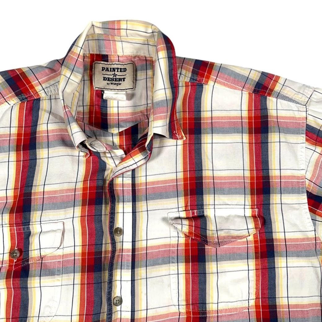 Wrangler VINTAGE Wrangler Shirt Wrangler Plaid Cotton Button-Down Madras Painted Desert White Red XL Mens Size US L / EU 52-54 / 3 - 2 Thumbnail
