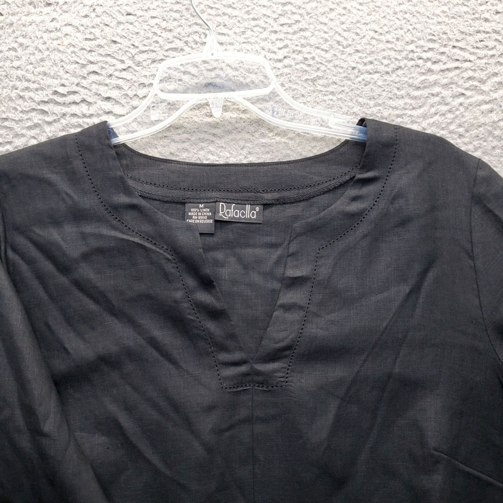 Vintage Rafaella Blouse Top Womens M Black 100% Linen Long Sleeve V-Neck Pullover Size M / US 6-8 / IT 42-44 - 5 Thumbnail