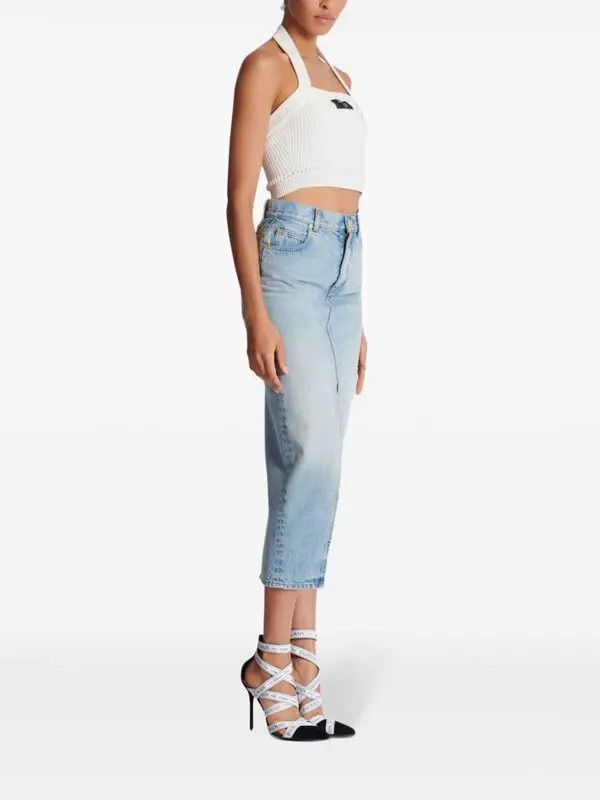 Balmain o1s1wg111225 Ribbed Halterneck Top in White Size S / US 4 / IT 40 - 4 Thumbnail