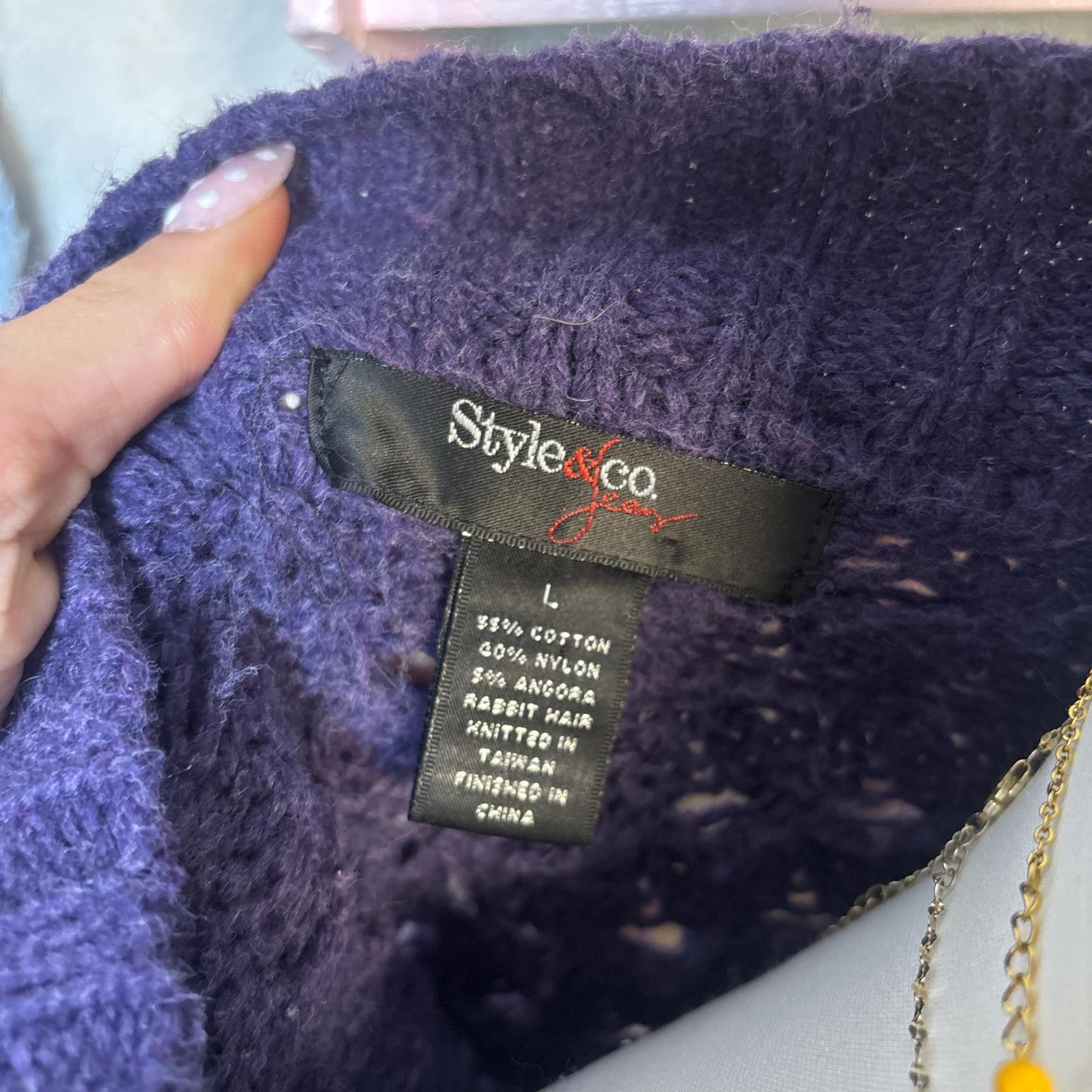 Style & Co vintage purple knit babydoll cardigan sweater Size L / US 10 / IT 46 - 5 Thumbnail