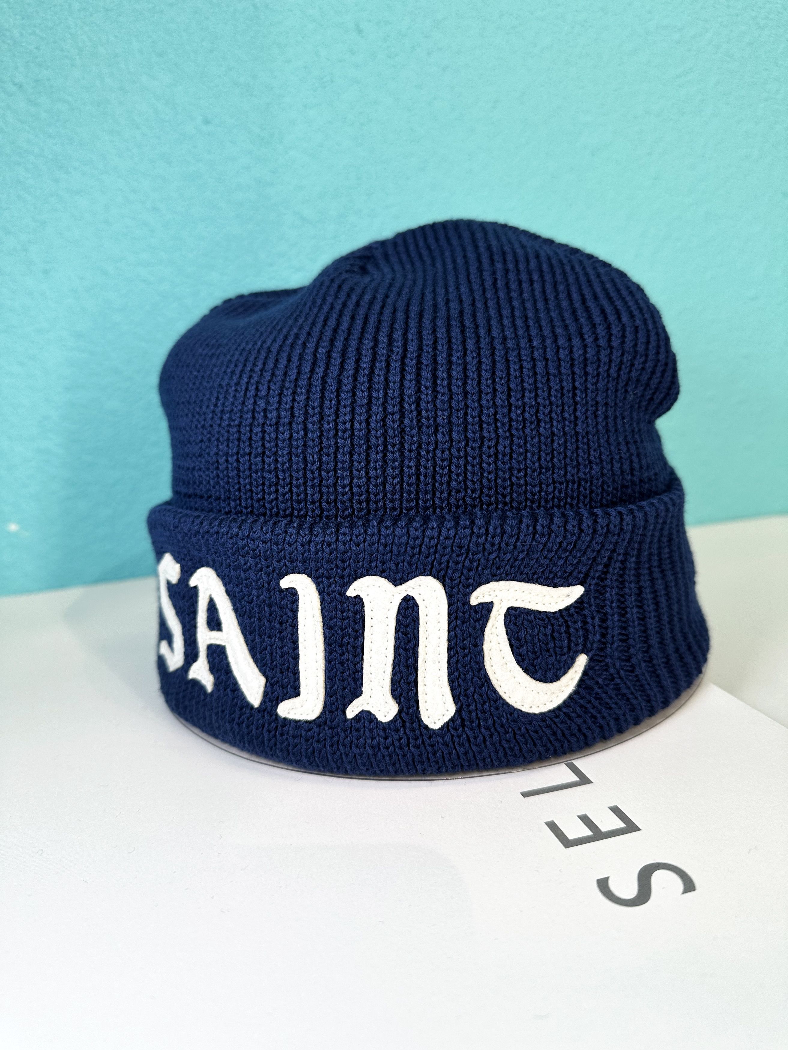 Saint Michael Saint Mxxxxxx knit beanie navy | Grailed