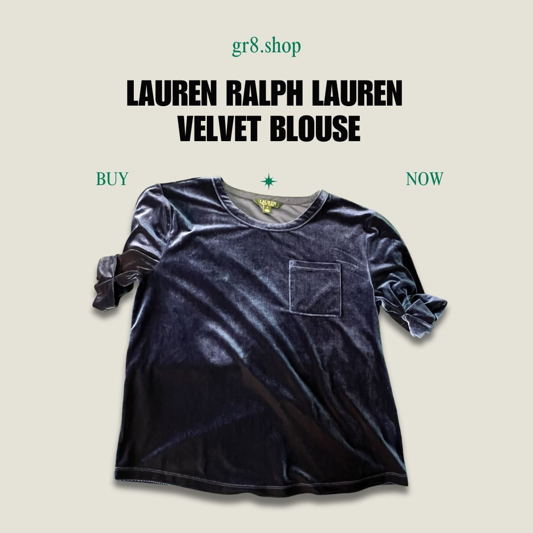 Lauren Ralph Lauren Lauren Ralph Lauren Velvet Blouse Navy Blue Short Sleeve Siz Size M / US 6-8 / IT 42-44 - 1 Thumbnail
