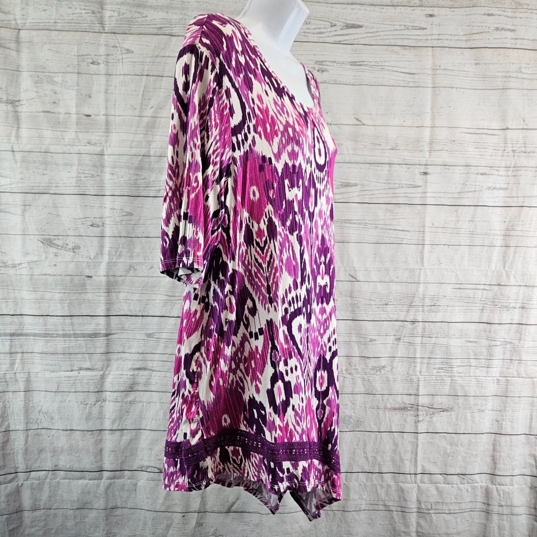 Vintage Chicos Womens Tunic Printed Sz XL Pink Purple Asymmetrical Hem Rayon Blend Size XL / US 12-14 / IT 48-50 - 3 Thumbnail