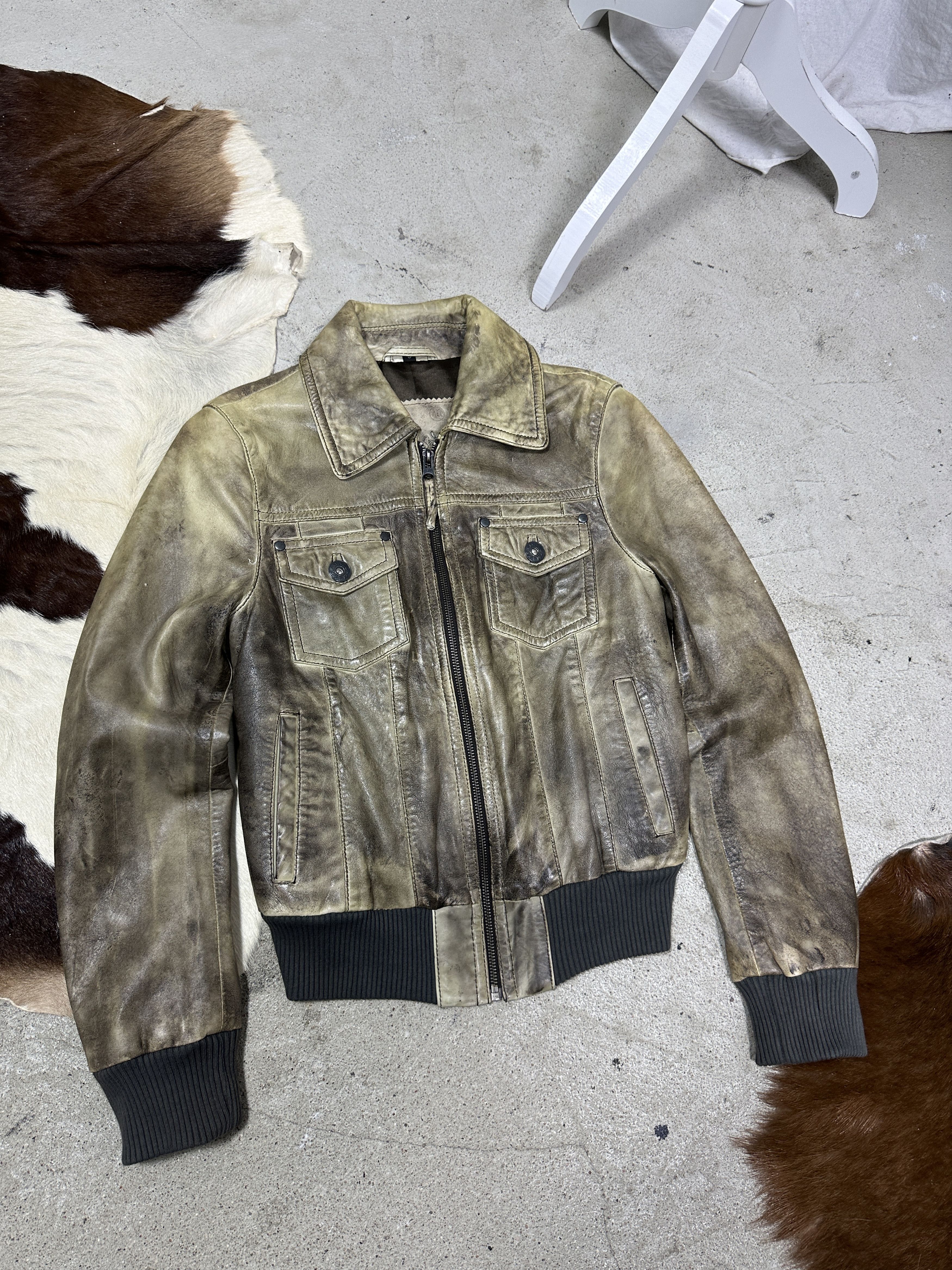 Vintage Vintage Leather Biker Moto Fitted Washed Jacket 00s Size US S / EU 44-46 / 1 - 2 Thumbnail