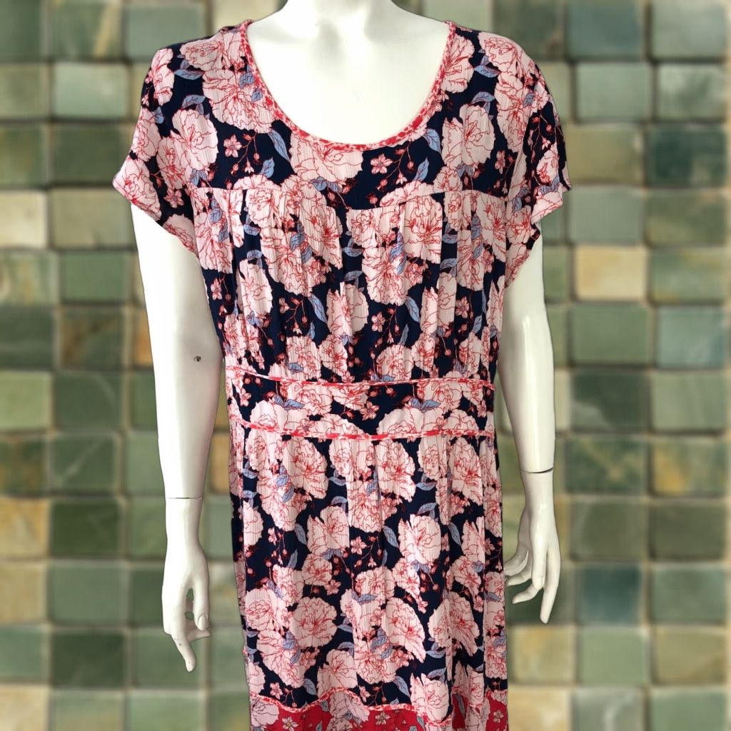 Vintage Knox Rose XL Maxi Dress Floral All Over Print Blue MINT - 100% Rayon, Bohemian, Short Sleeve, Round Neck, Pullover, Regular Size, Womens Fit Size XL / US 12-14 / IT 48-50 - 1 Thumbnail