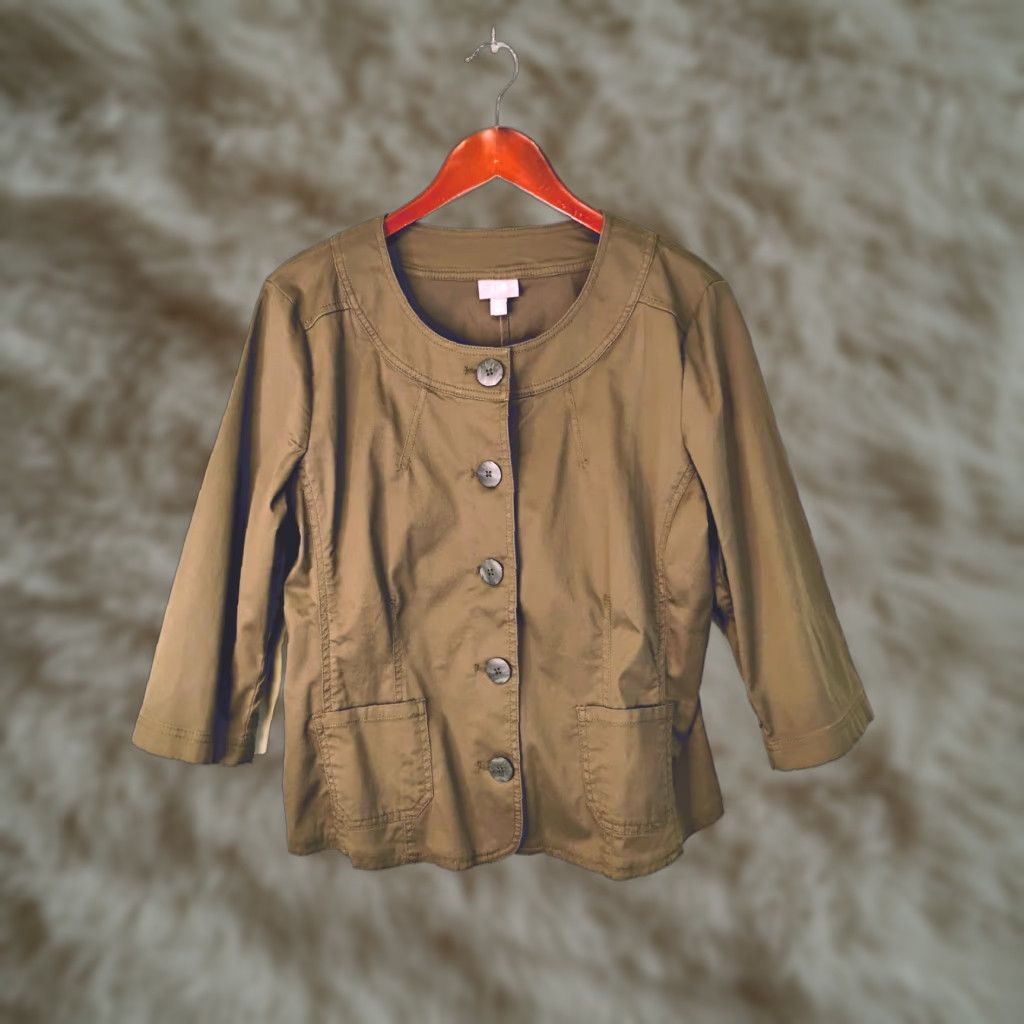 J. Jill J. Jill Military Style Button-Up Top 3/4 Sleeve Petite Green 16P Women Cotton Blend Shirt Casual Size XXL / US 16-18 / IT 52-54 - 1 Thumbnail