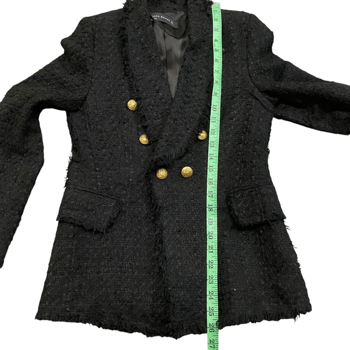 Other × Zara Zara Black Blazer Tweed Whit Gold Button Coat Jacket Size S / US 4 / IT 40 - 13 Thumbnail