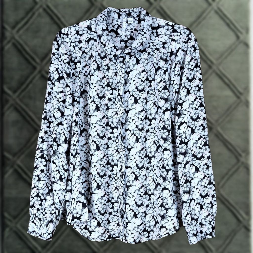 Vintage VINTAGE ELLE Button-Down Shirt Women XL Floral Geometric Print Long Sleeve Black White Size XL / US 12-14 / IT 48-50 - 1 Thumbnail