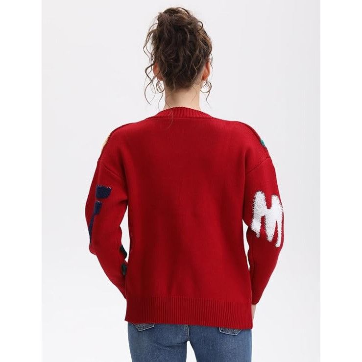 Other Women's Sheep Embroidered Sweater V-Neck Cardigan Red Size M Size M / US 6-8 / IT 42-44 - 2 Thumbnail