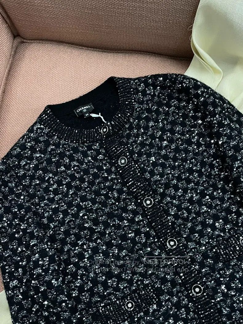 Chanel Chanel 23B Black Sequin Knitwear Cardigan Jacket Size XXS / US 00 / IT 34 - 3 Thumbnail