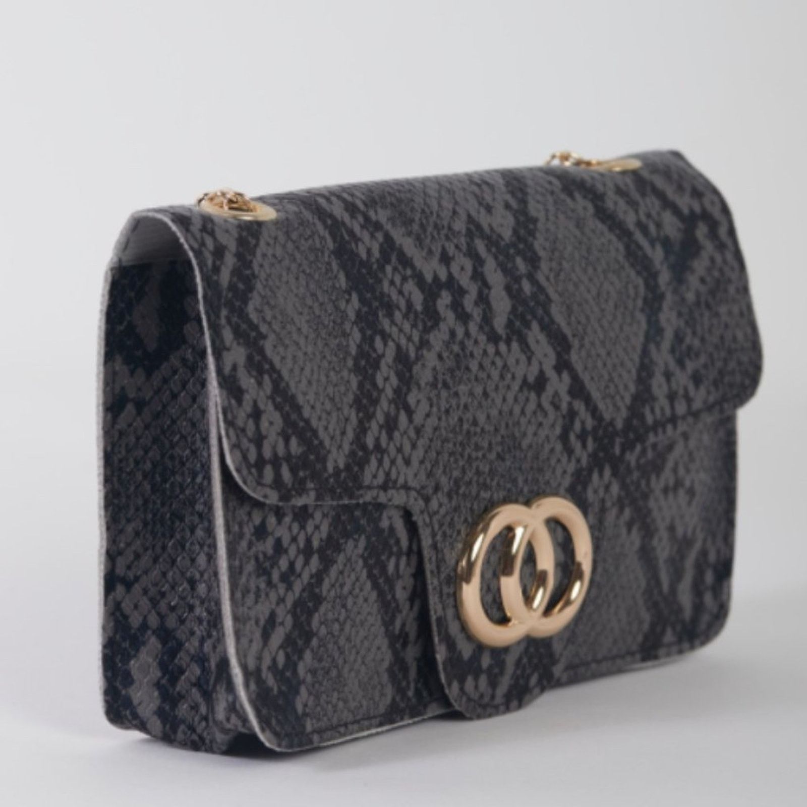 Other Gray Faux Snake Leather Metal Rings Gold Chain Crossbody Bag Size ONE SIZE - 4 Thumbnail
