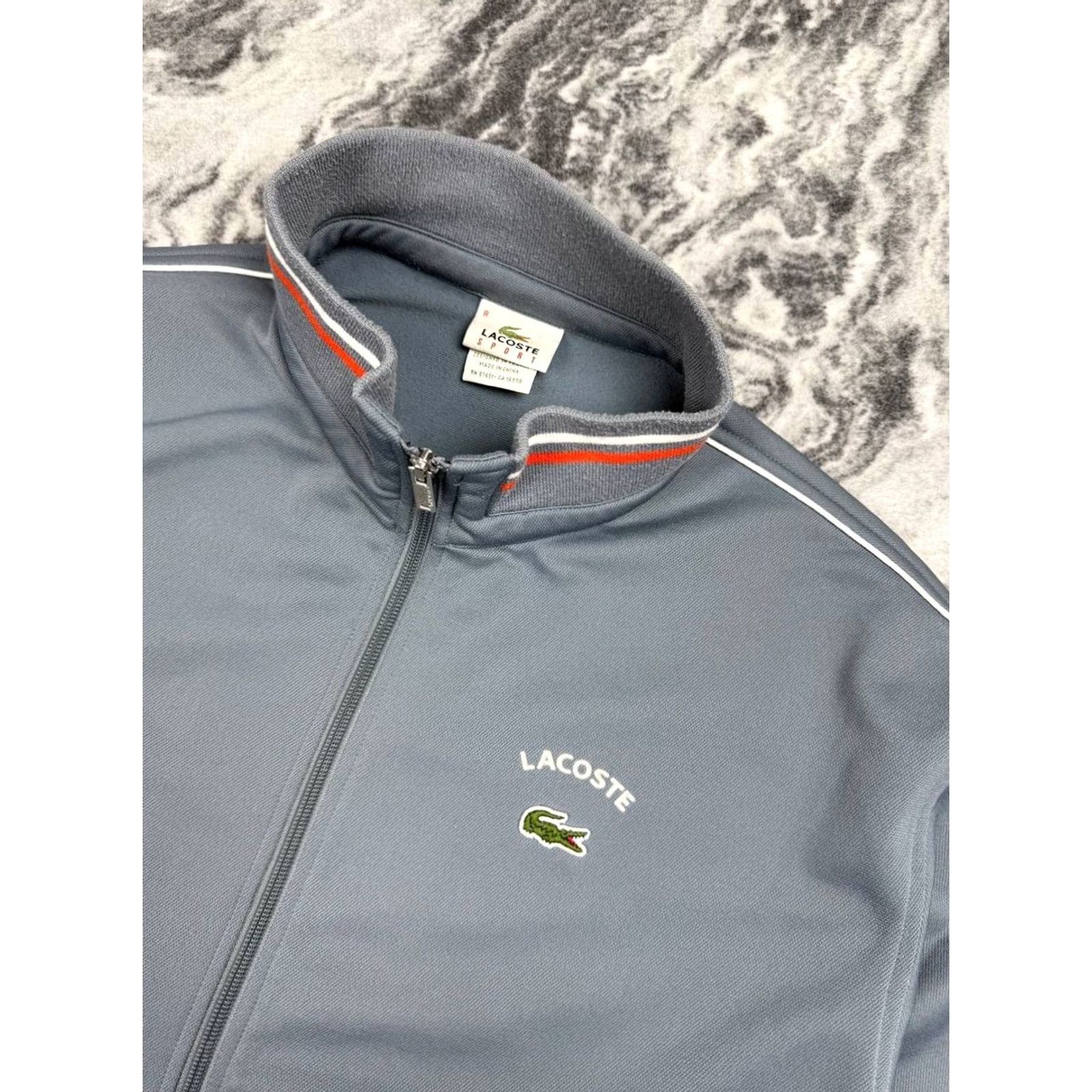 Lacoste VINTAGE Lacoste Track Suit Jacket And Pants Men 2XL Gray Tracksuit Set Logo Pockets Zipper Activewear Size 48R - 4 Thumbnail