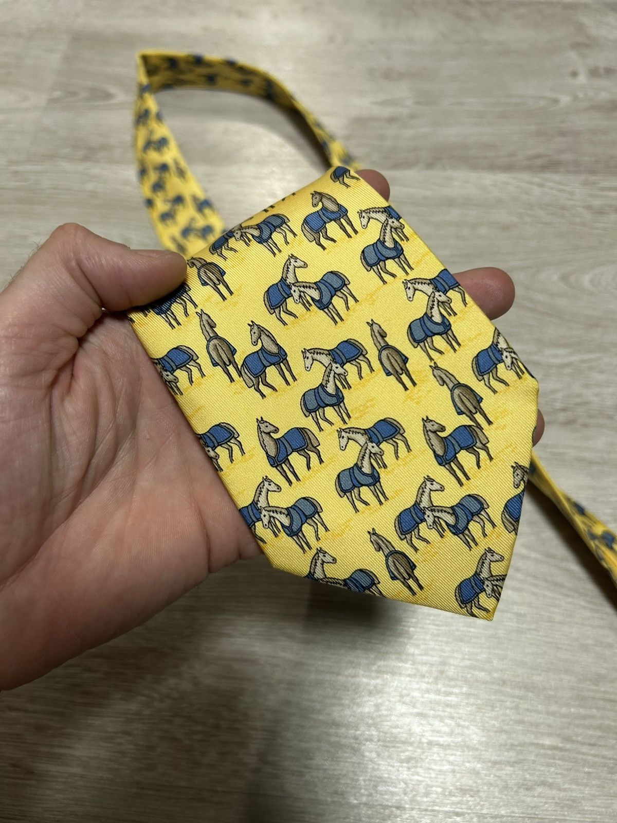 Hermes Hermes Tie Silk Horses yellow France Size ONE SIZE - 9 Thumbnail