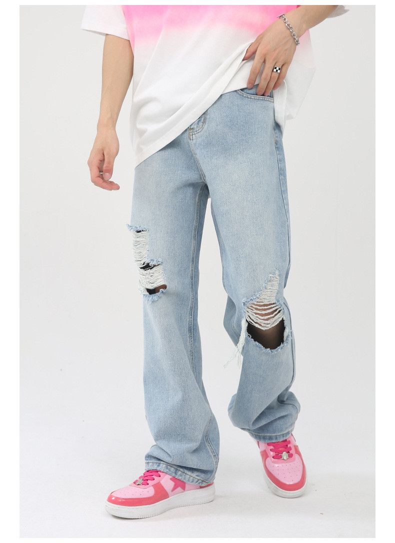 Japanese Brand × Jean Men's loose washed straight ripped jeans Size US 32 / EU 48 - 2 Thumbnail