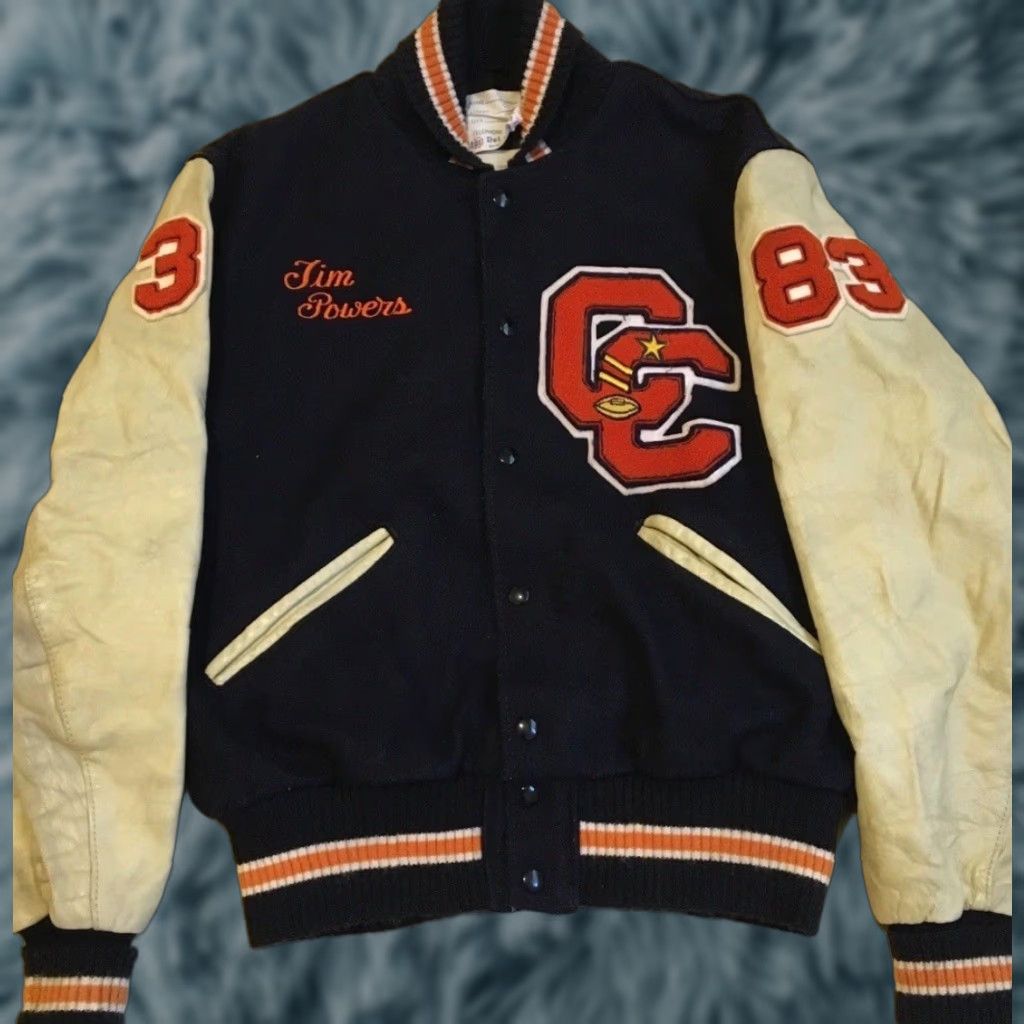 Vintage Vtg 80s Faded Varsity Letterman Jacket 42 USA School Football Track PE Grunge 70 Size US XS / EU 42 / 0 - 1 Thumbnail