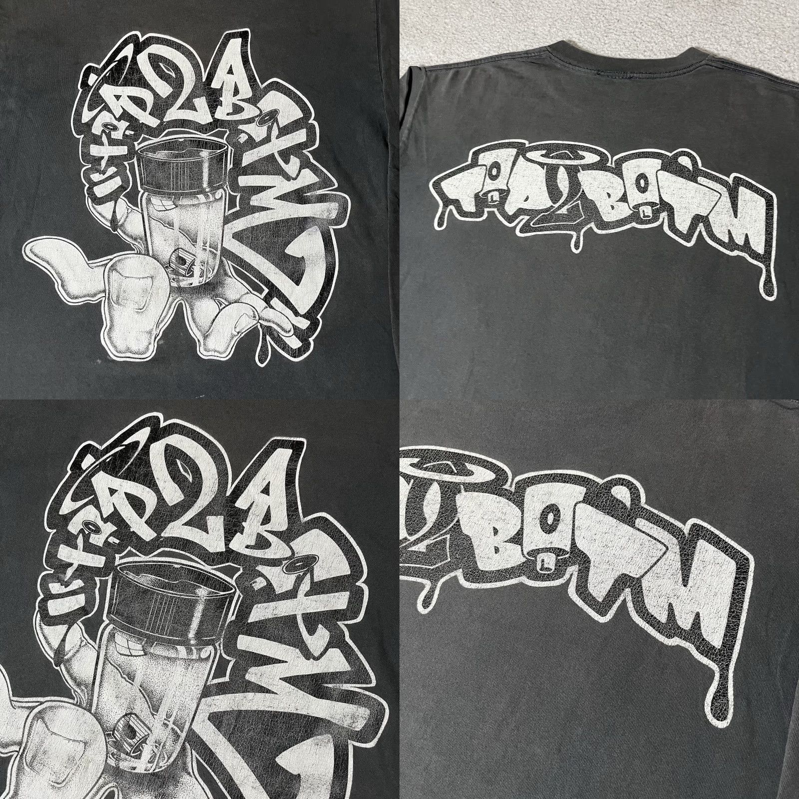 Vintage Top2Botm Shirt Men XL Graffiti PEACE SEVERE ZODIAK 90s Hip Hop USA VTG Gray Cotton Knit Crew Neck Graphic Print Long Sleeve Size US XL / EU 56 / 4 - 9 Thumbnail
