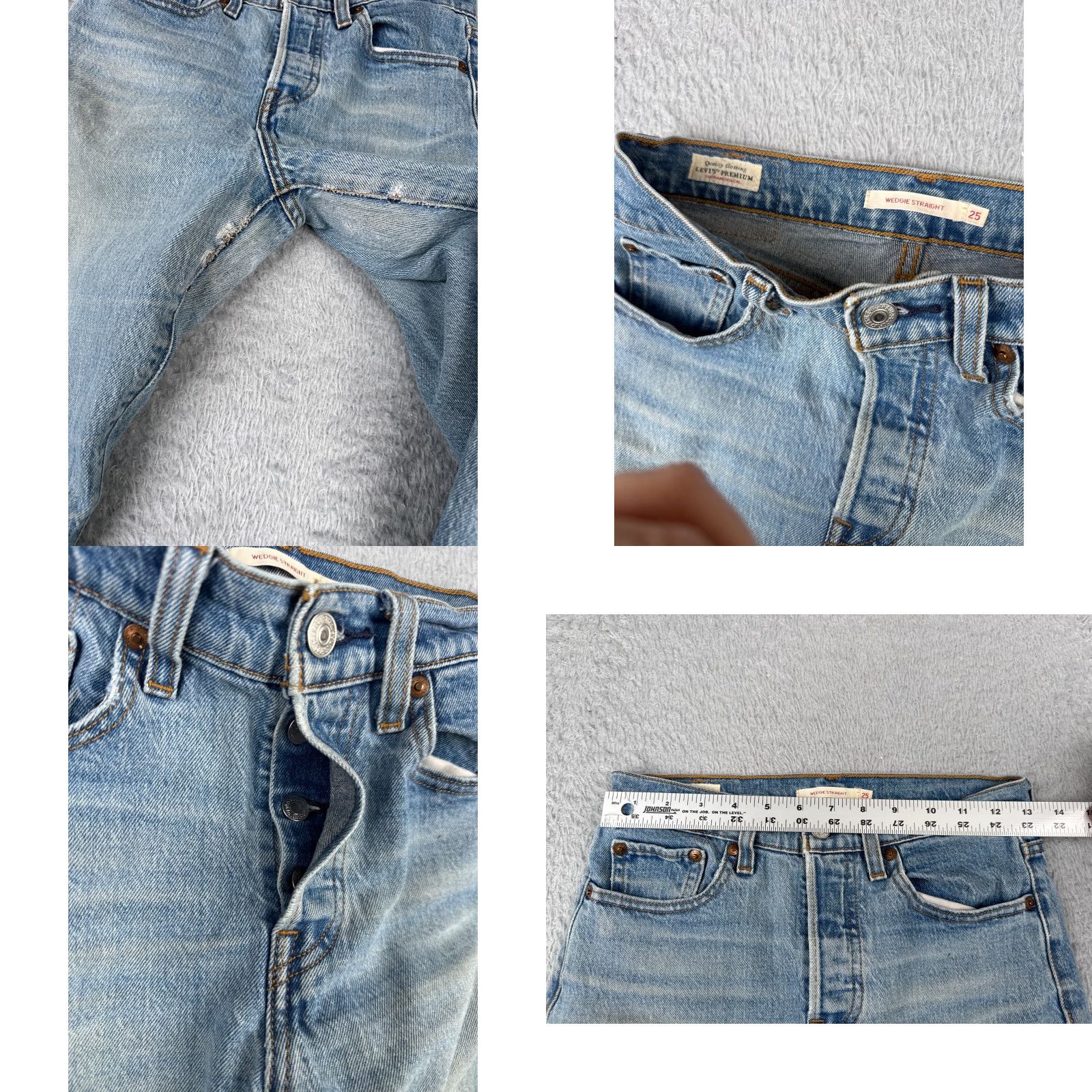 Levi's Levi's Wedgie Fit Vintage Women's Straight Jeans 25 Blue Denim Mid Rise Stretch Distressed 26x27 Size 42" / US 20 - 8 Thumbnail
