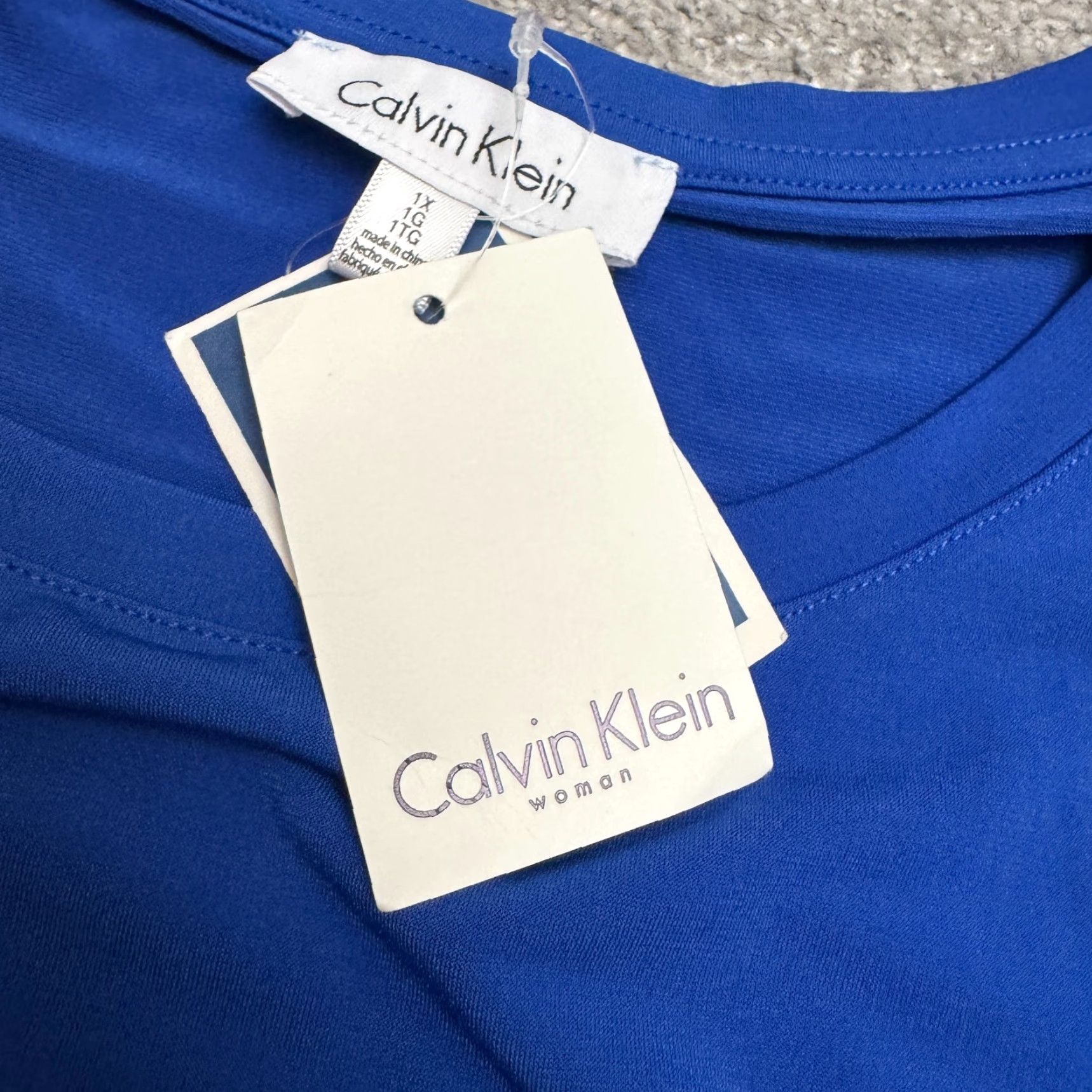 Calvin Klein Calvin Klein Collection Blouse Womens Plus 1X Royal Blue Long Sleeve Tunic Shirt NWT Size XL / US 12-14 / IT 48-50 - 7 Thumbnail