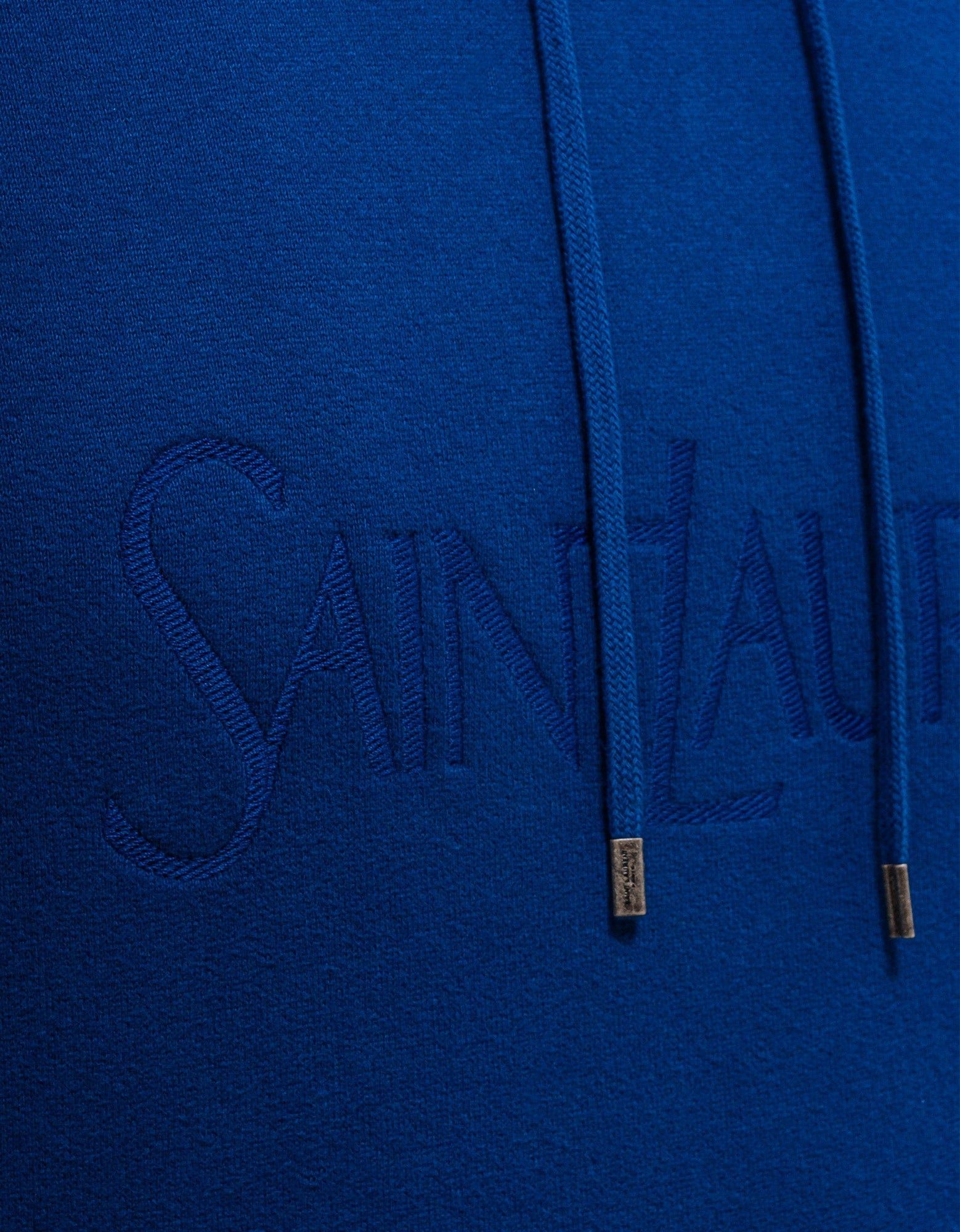 Saint Laurent Paris Saint Laurent Blue Logo Raglan Hoodie Size US L / EU 52-54 / 3 - 3 Thumbnail