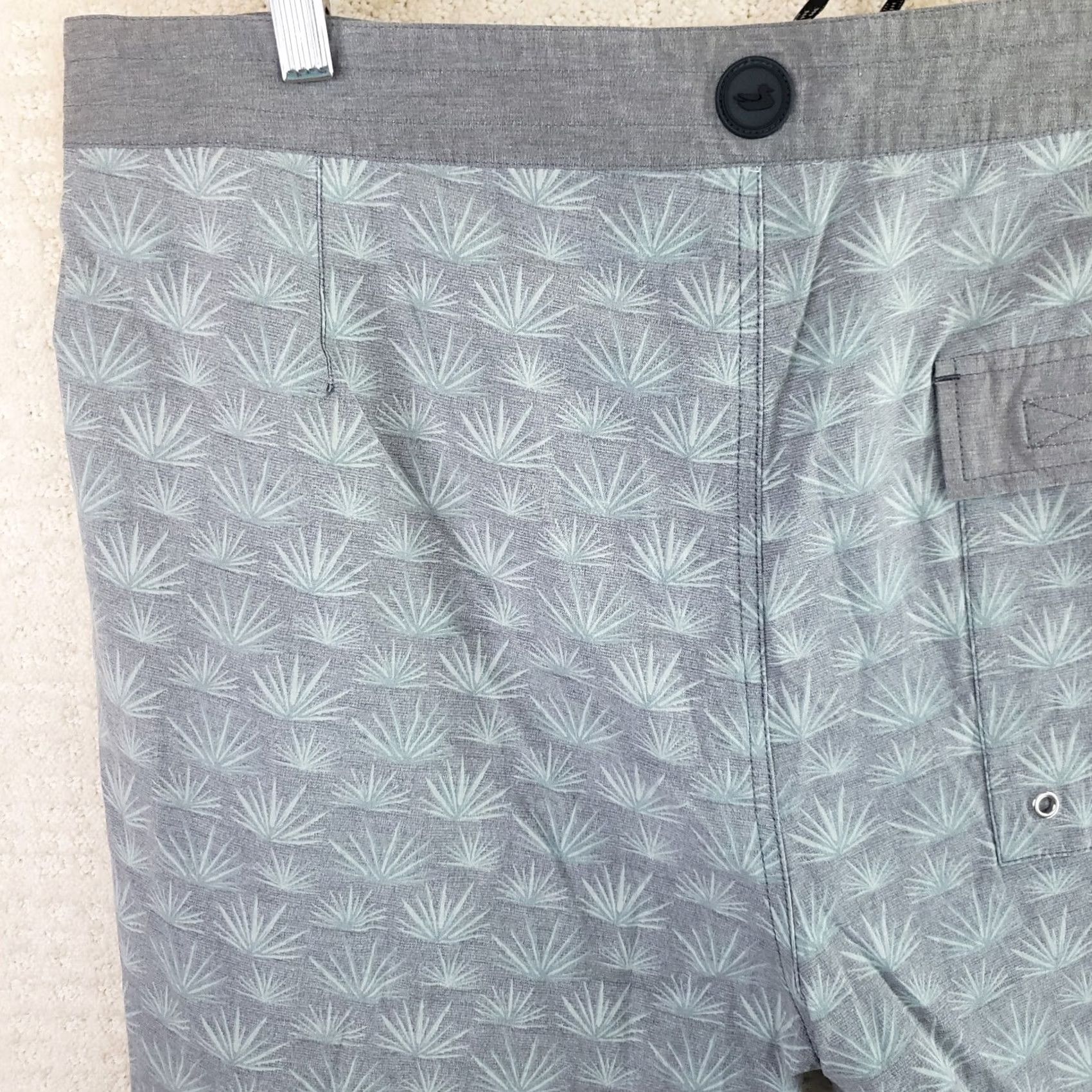 Vintage Southern Marsh Men's Board Shorts XL Gray Mint Palm Print Drawstring Pockets Size US 36 / EU 52 - 6 Thumbnail