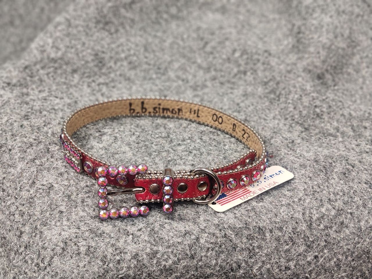 B.B.Simon Swarovski Crystal Red Leather collar Dog belt