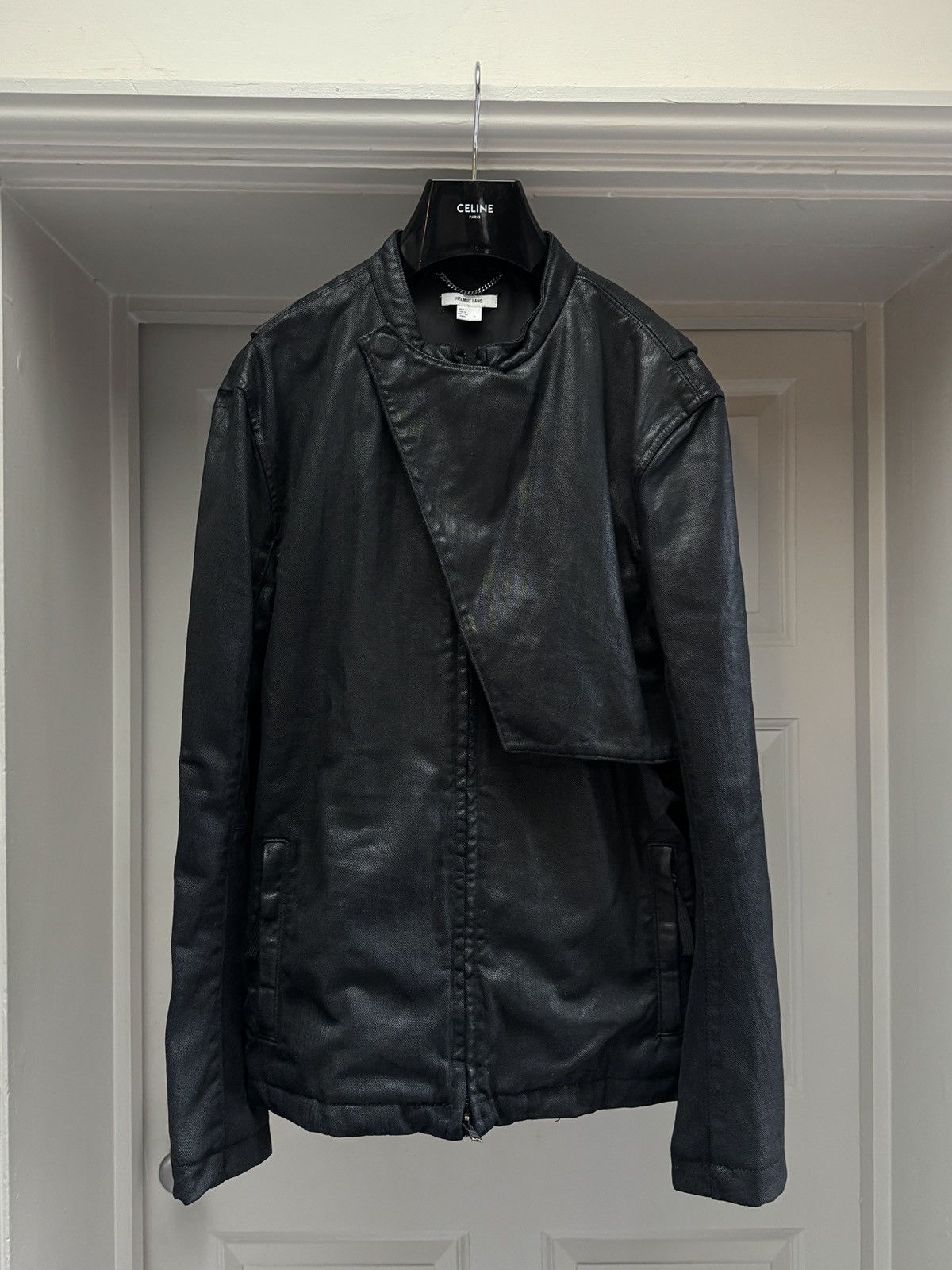 Helmut Lang Helmut Lang Waxed Cotton Black Asymmetrical Jacket Large Size US L / EU 52-54 / 3 - 2 Thumbnail
