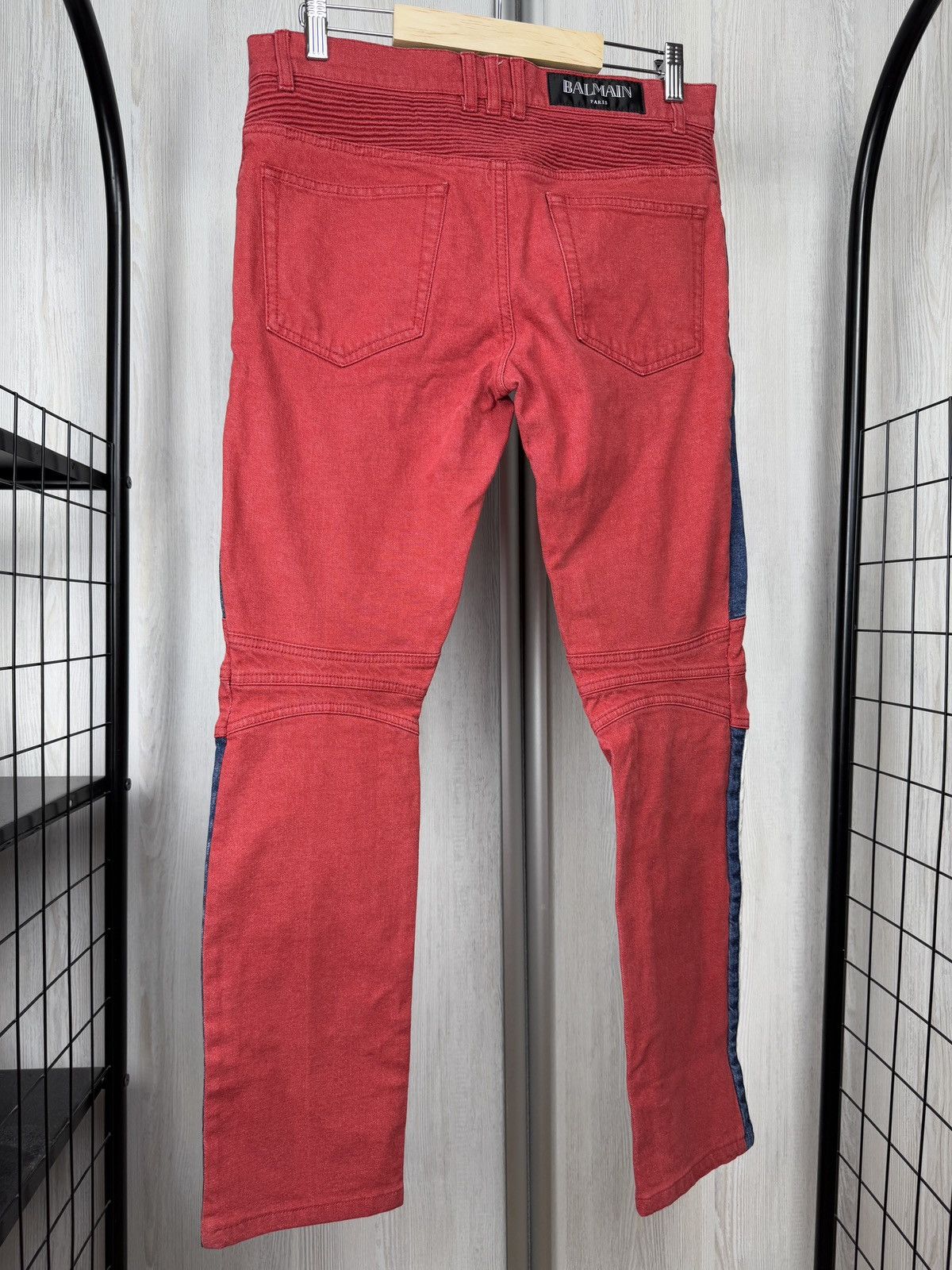 Balmain Balmain 15SS Men's Side Stripe Stretch Biker Red Denim Jeans Size US 29 - 3 Thumbnail