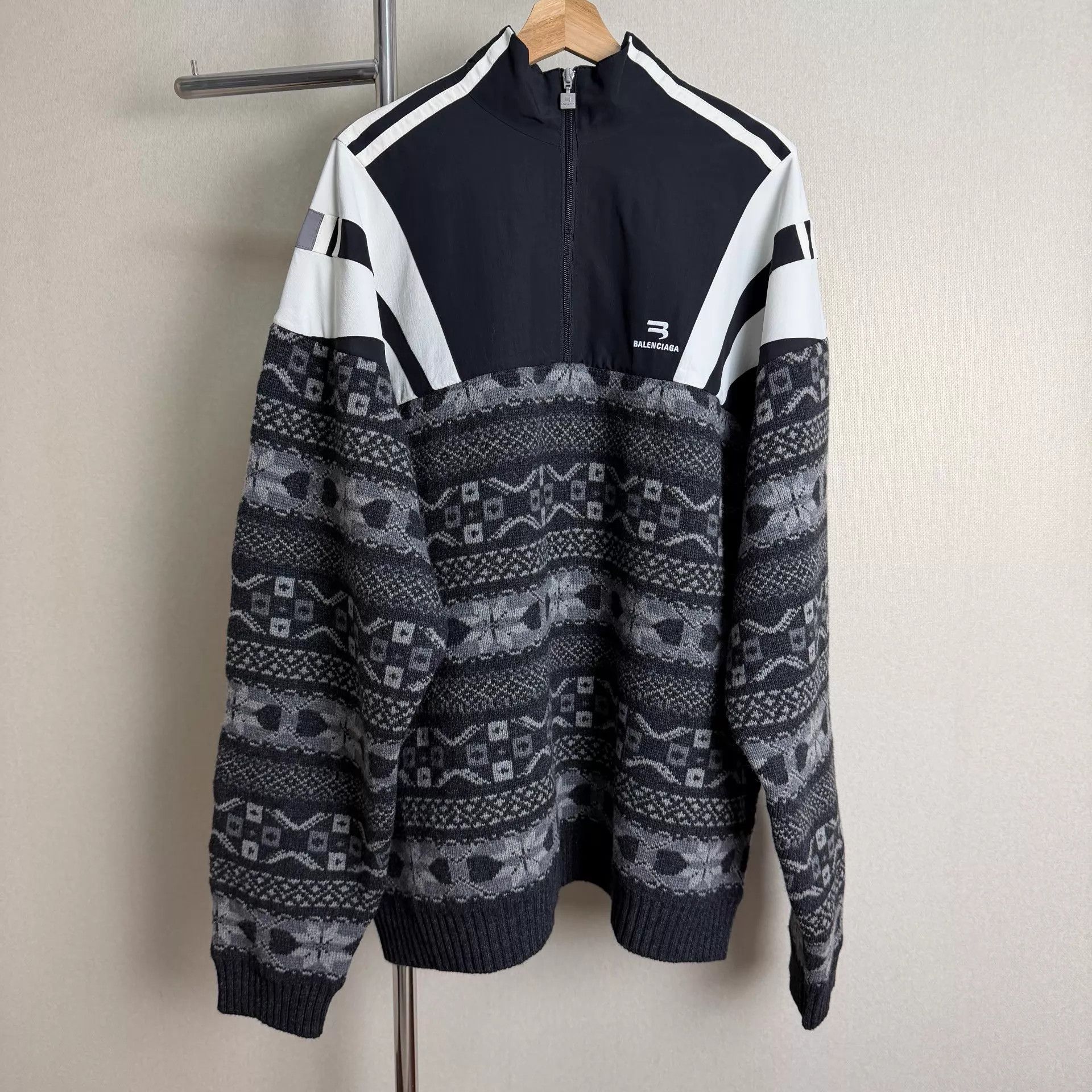 Balenciaga Balenciaga jacquard colorblock zipper sweater men's black M Size US M / EU 48-50 / 2 - 1 Thumbnail