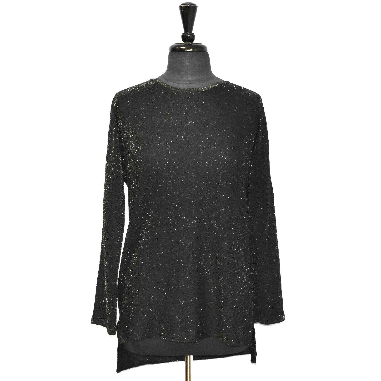 Eileen Fisher NEW EILEEN FISHER Black Metallic Mesh Linen Blend Top Sz XS Size XS / US 0-2 / IT 36-38 - 1 Thumbnail