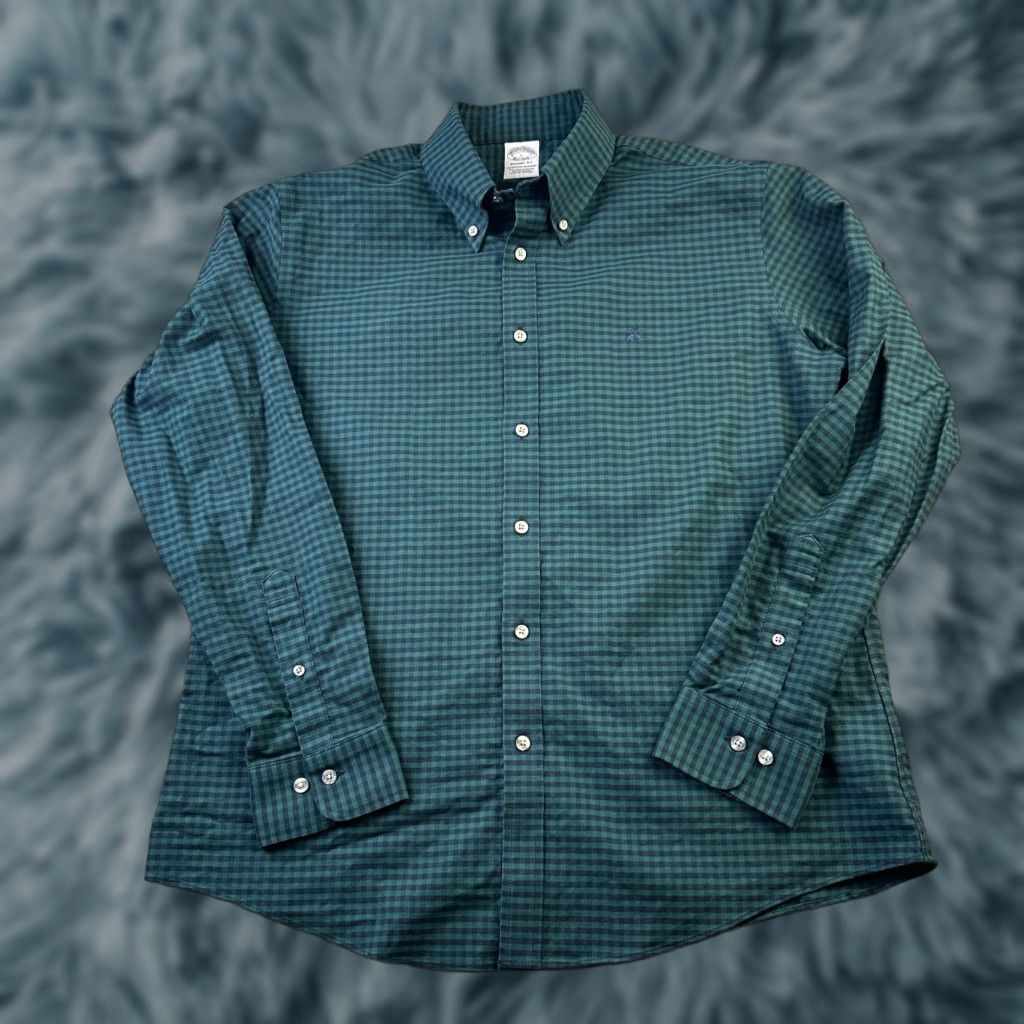 Brooks Brothers Brooks Brothers Shirt Mens Large Green Button Up Regent Fit Stretch Non Iron Shirt Size US L / EU 52-54 / 3 - 1 Thumbnail
