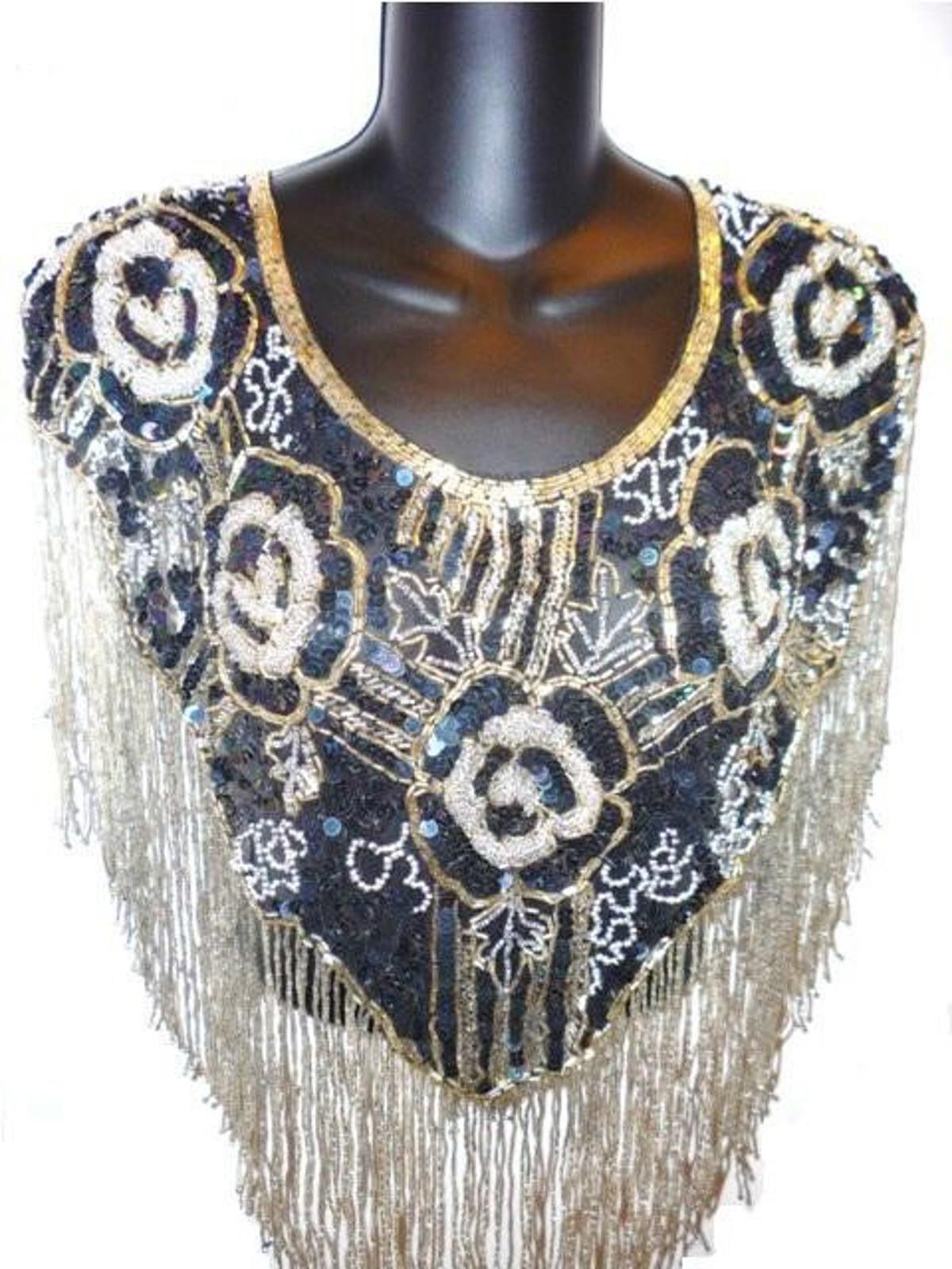 Designer Sequin Shawl/Wrap with Fringes Black Silver Size ONE SIZE - 1 Thumbnail