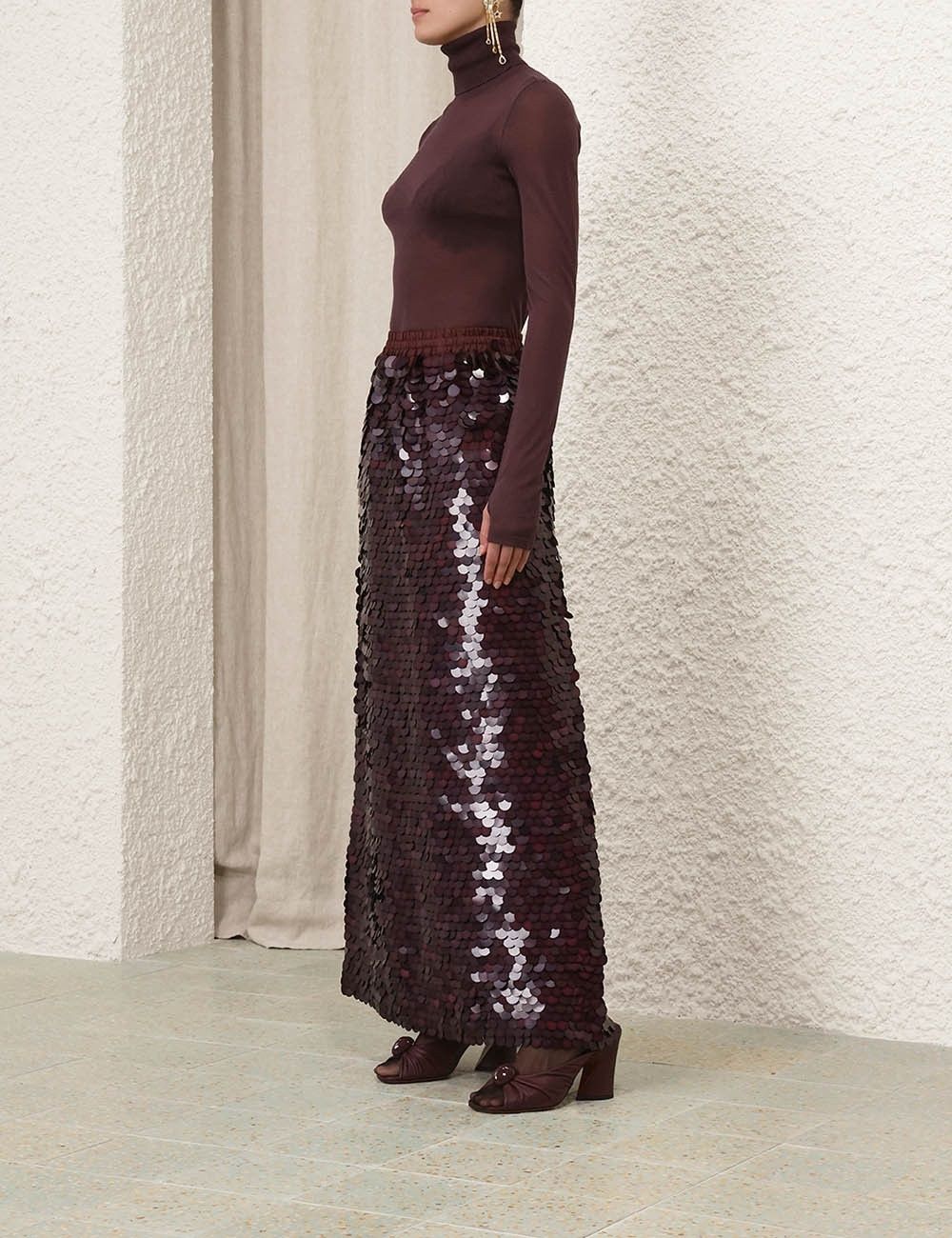 Zimmermann oc11z0925 Eden Sequin Maxi Skirt in Burgundy Size 30" / US 8 / IT 44 - 3 Thumbnail