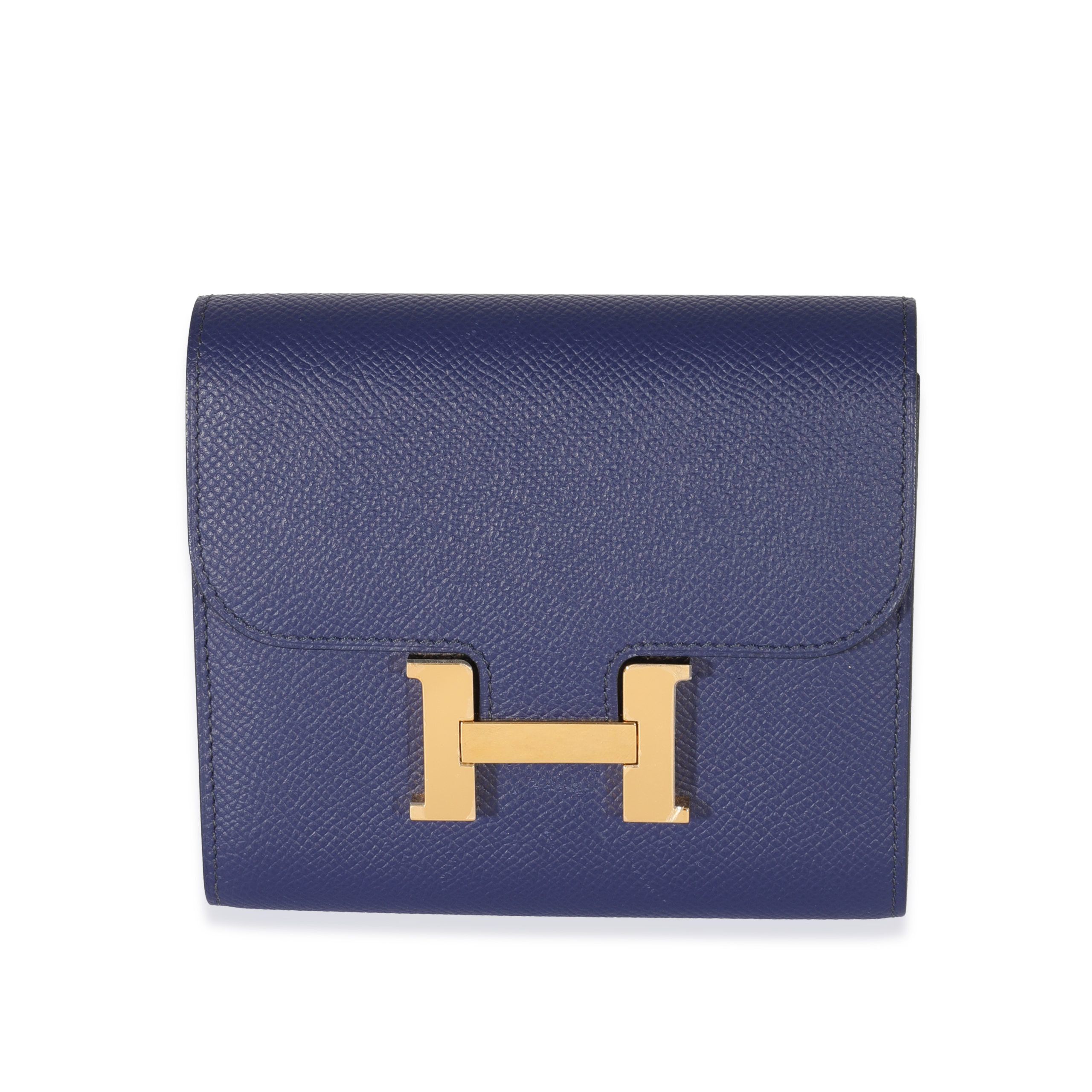 image of Hermes Epsom Iris Constance Compact Wallet Ghw in Black, Women's