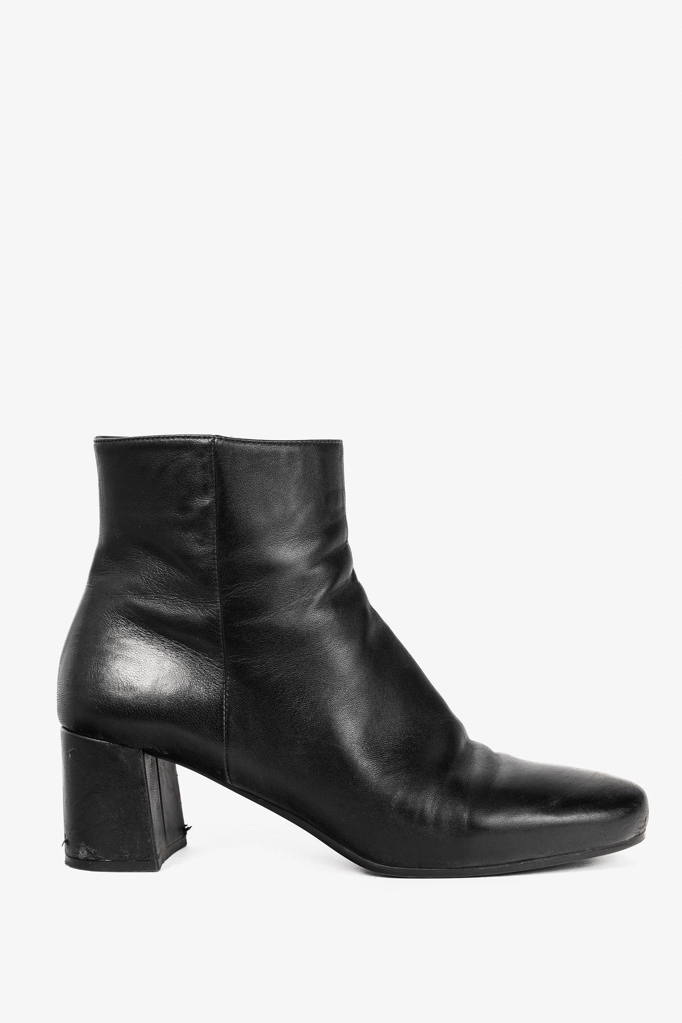Prada Black Leather Block-Heel Shoes Ankle Boots, Women's (Size 8.5)