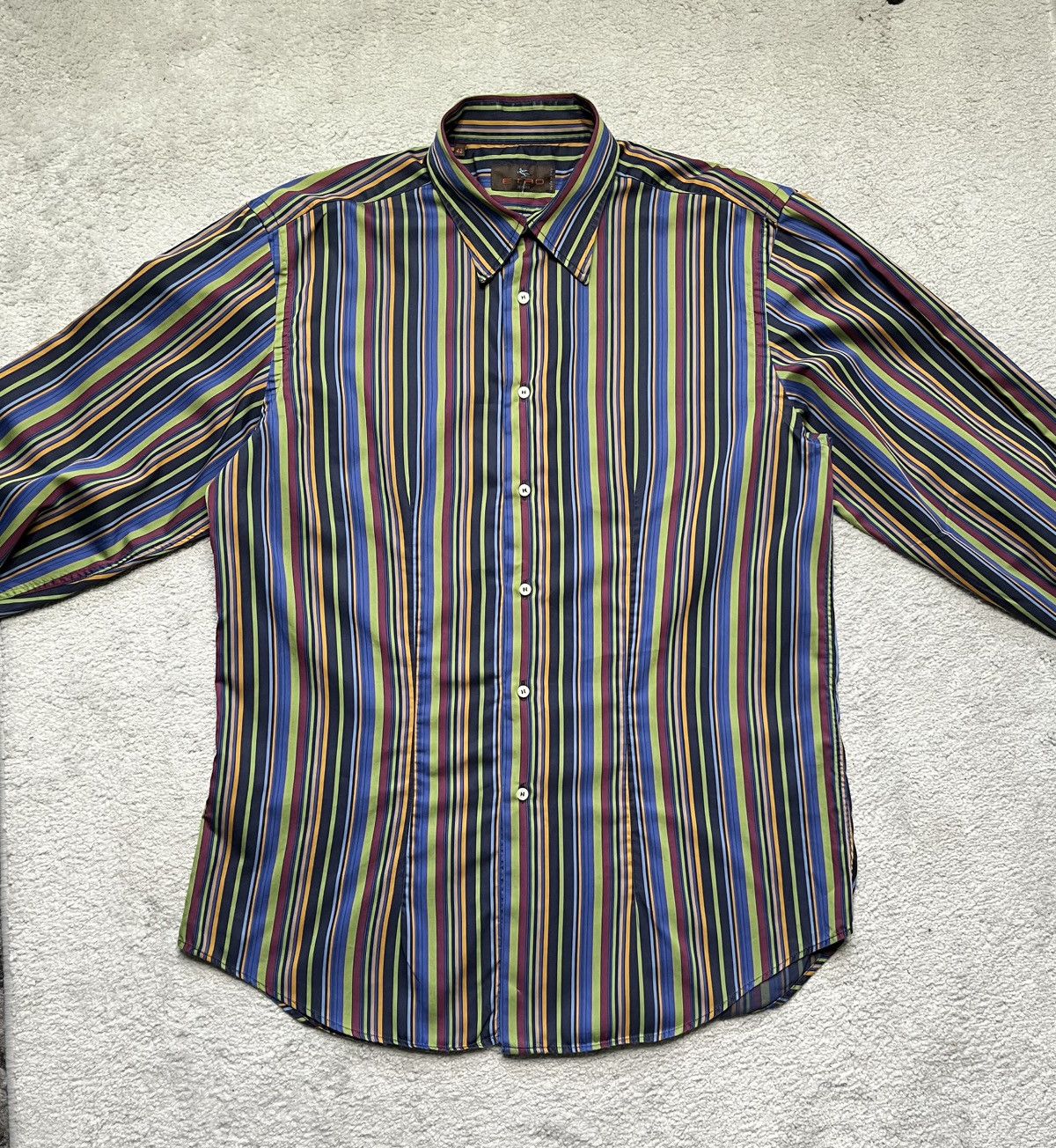 Etro Vintage Green Blue Striped Etro Button Up shirt Designer Size US XL / EU 56 / 4 - 2 Thumbnail