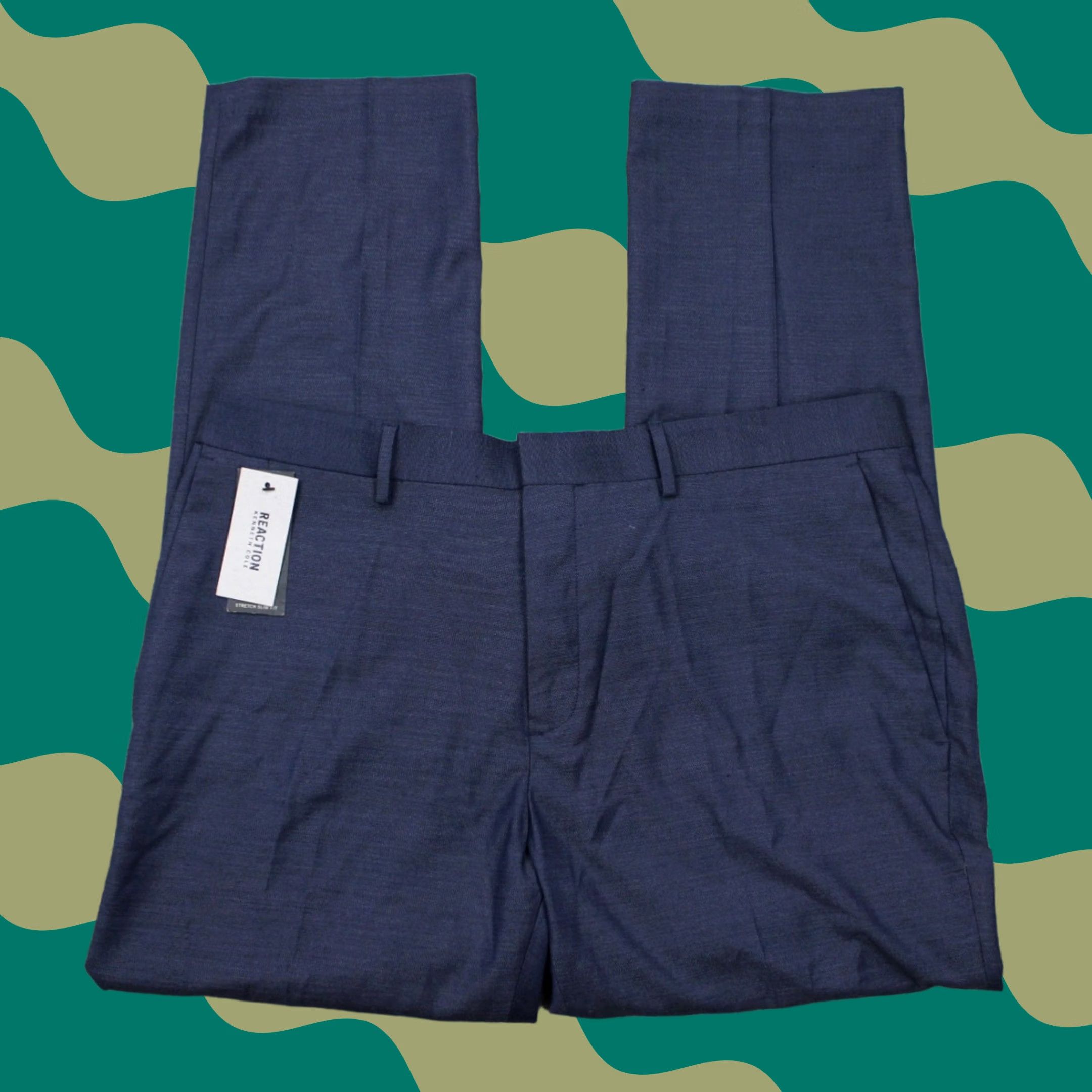 Kenneth Cole Kenneth Cole Reaction Pants Slim Men 38x30 Blue Textured Weave Stretch Flat Front Slim Fit NWT Size US 38 / EU 54 - 1 Thumbnail