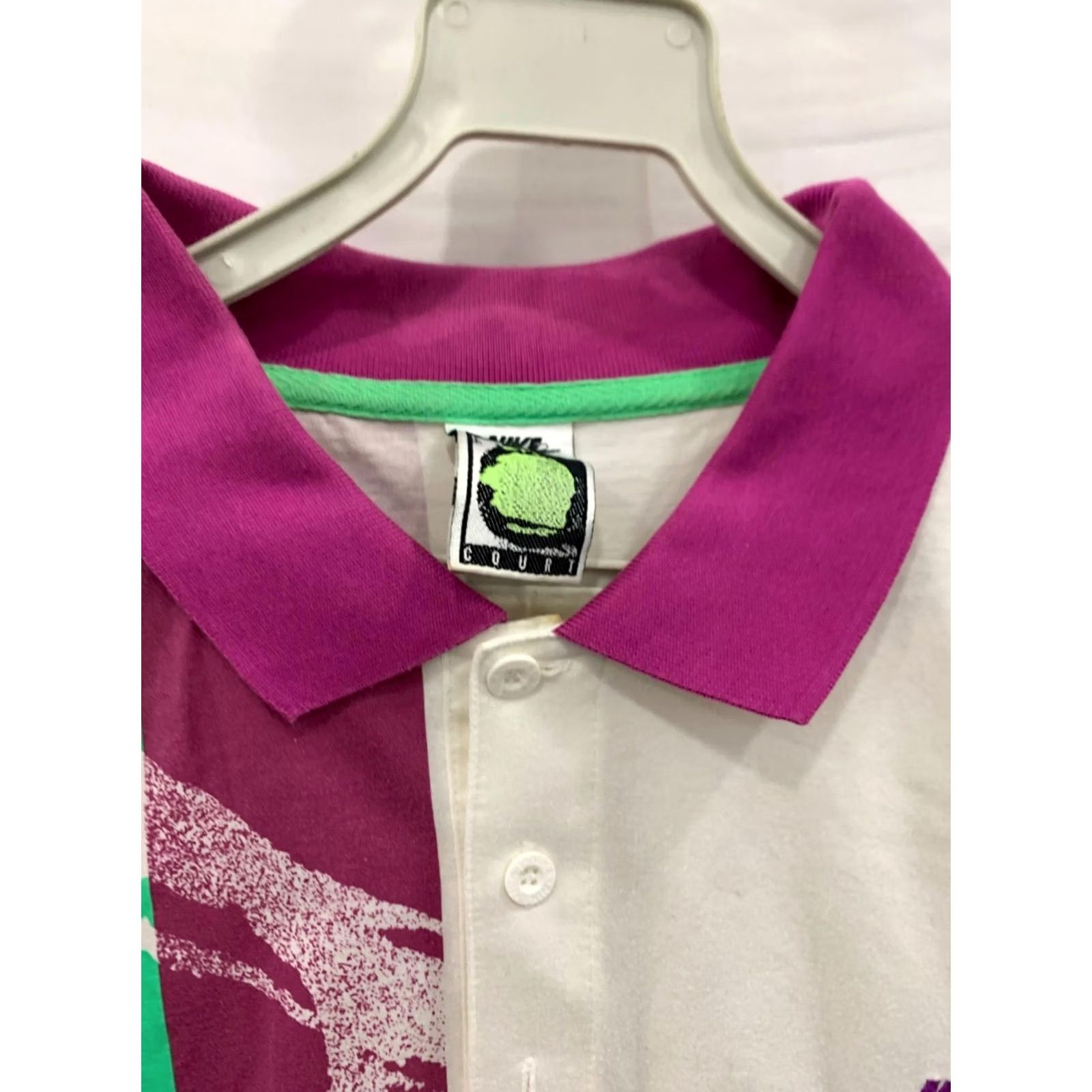 Nike VINTAGE Nike Challenge Court Polo Shirt XL Mens 90s Agassi White Purple Teal Abstract #83 Size US XL / EU 56 / 4 - 7 Thumbnail