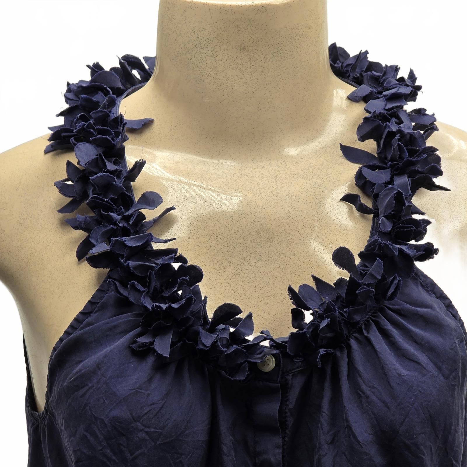 J.Crew J.Crew Navy Blue Silk Blouse Floral Ruffle Neckline Small S Size S / US 4 / IT 40 - 2 Thumbnail
