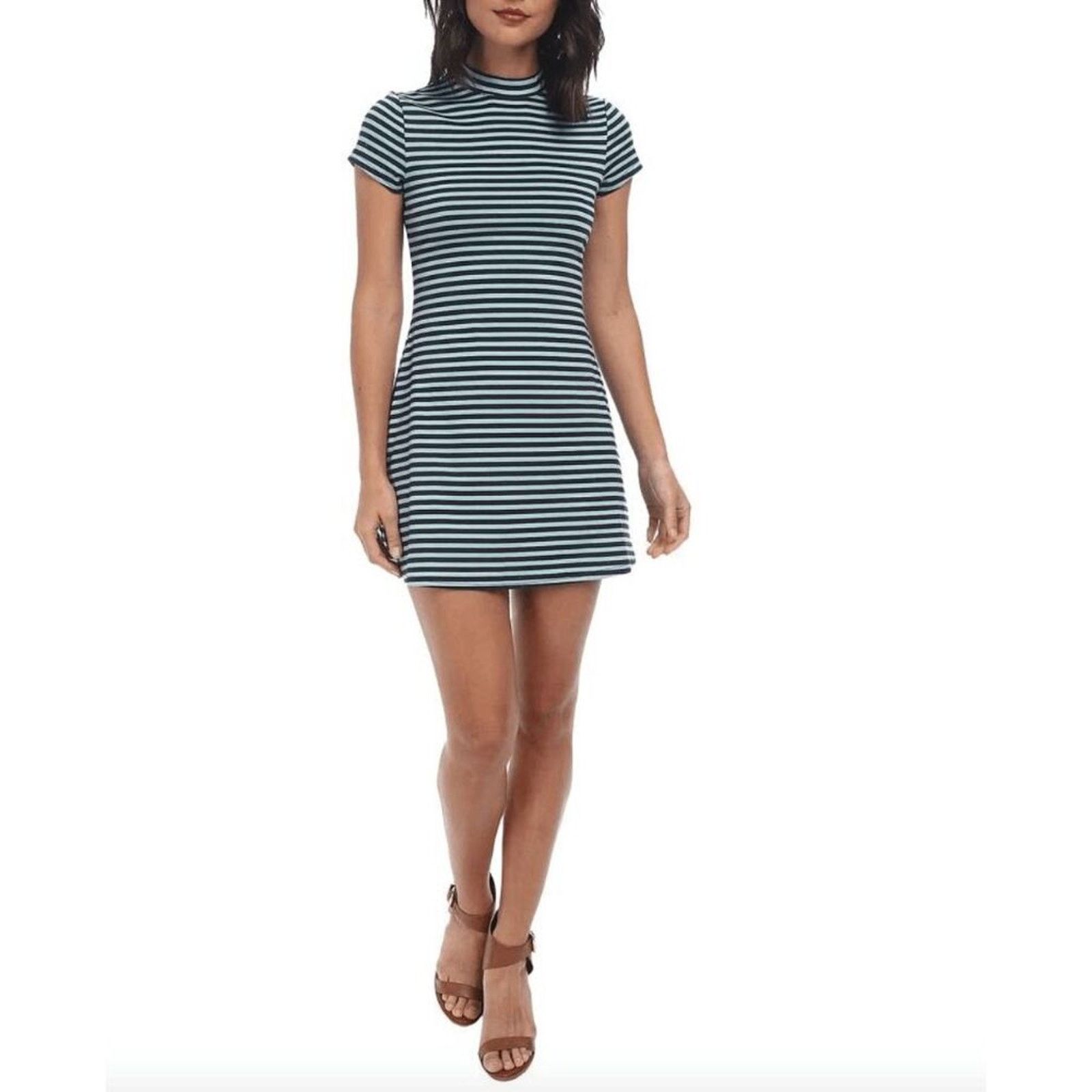 Free People Free People Turquoise Blue Striped ON THE LINE Dress Medium Size M / US 6-8 / IT 42-44 - 1 Thumbnail