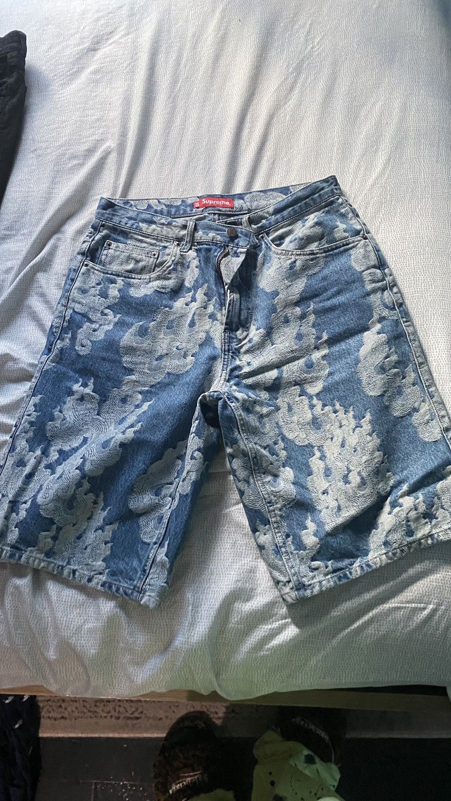 Supreme SUPREME Flames Jacquard Baggy Denim Short | Grailed