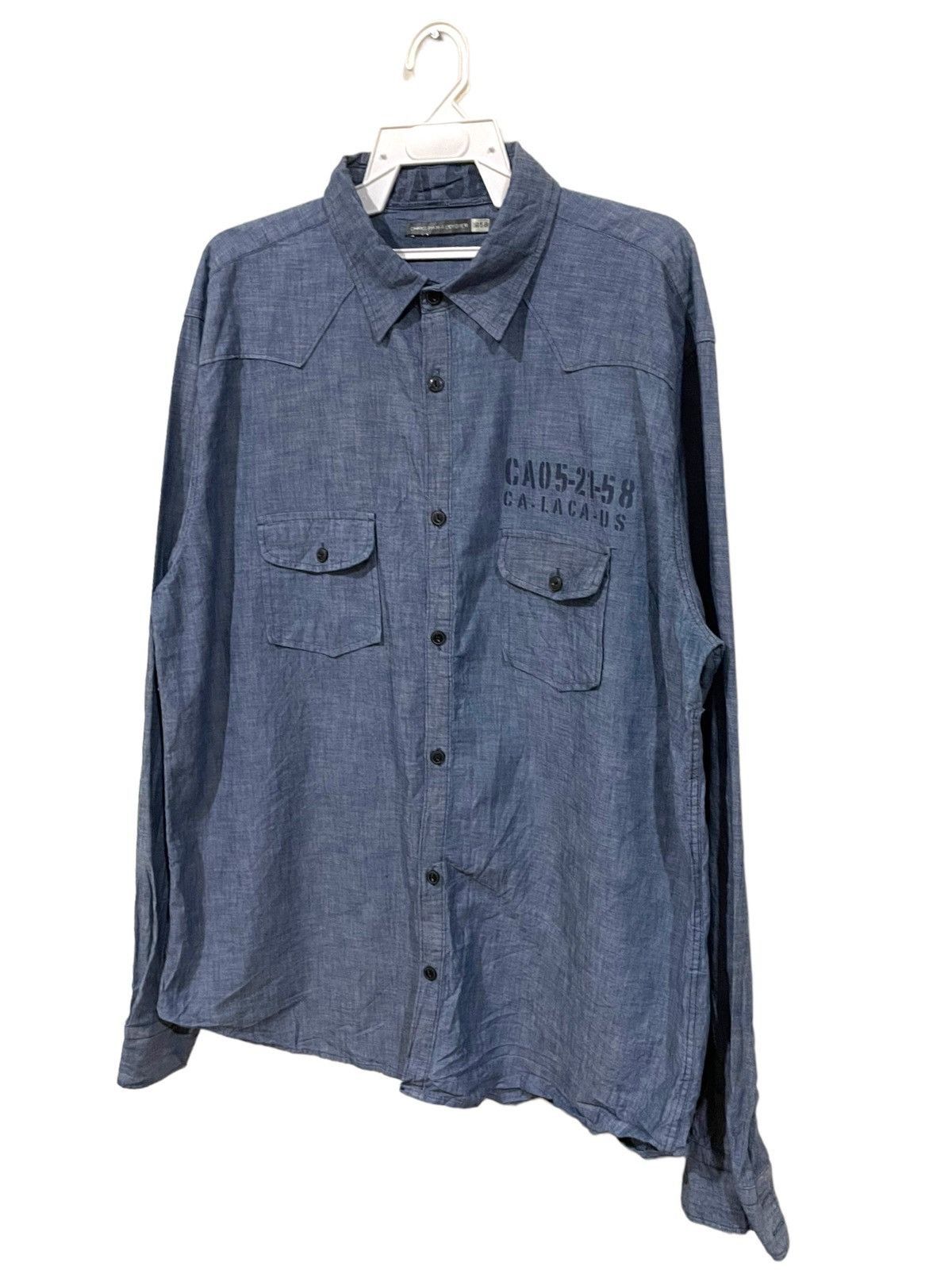 Christian Audigier × Designer Christian Audigier USN Inspired Stencil Chambray Shirts Size US XXL / EU 58 / 5 - 9 Thumbnail