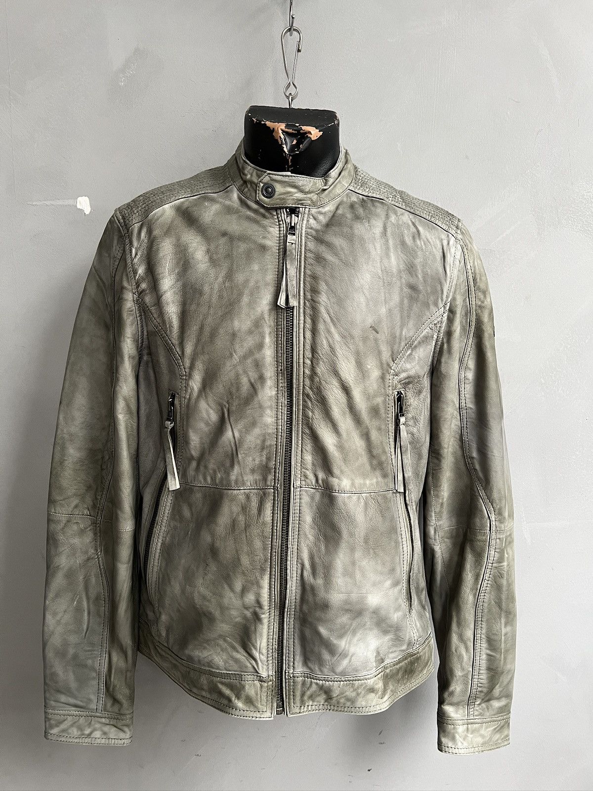 Rare washed leather racing moto jacket 14th addiction y2k