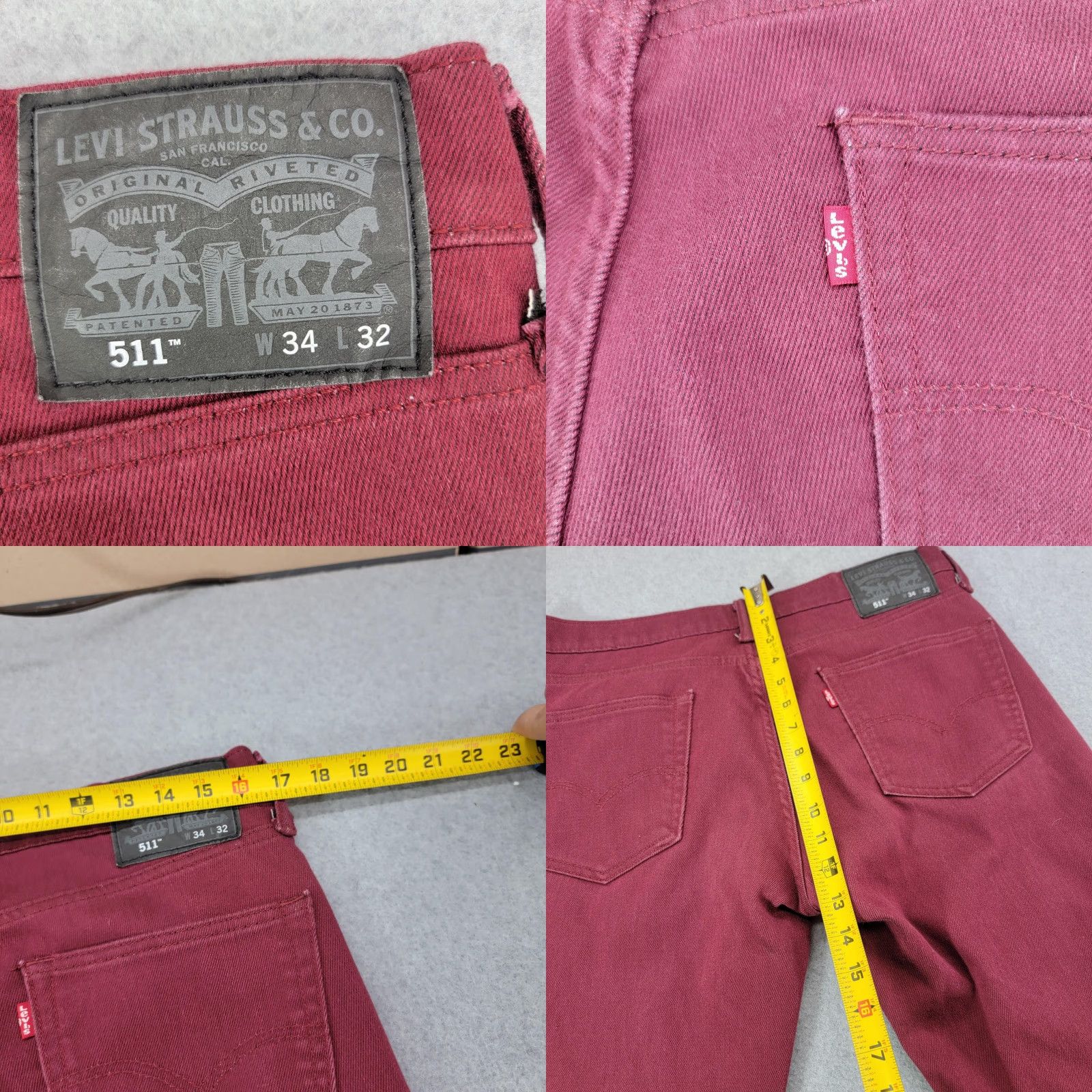 Levi's Levi's 511 Jeans Mens 34x31 Slim Fit Tapered Denim Pants Red Medium Wash Cotton Size US 34 / EU 50 - 8 Thumbnail