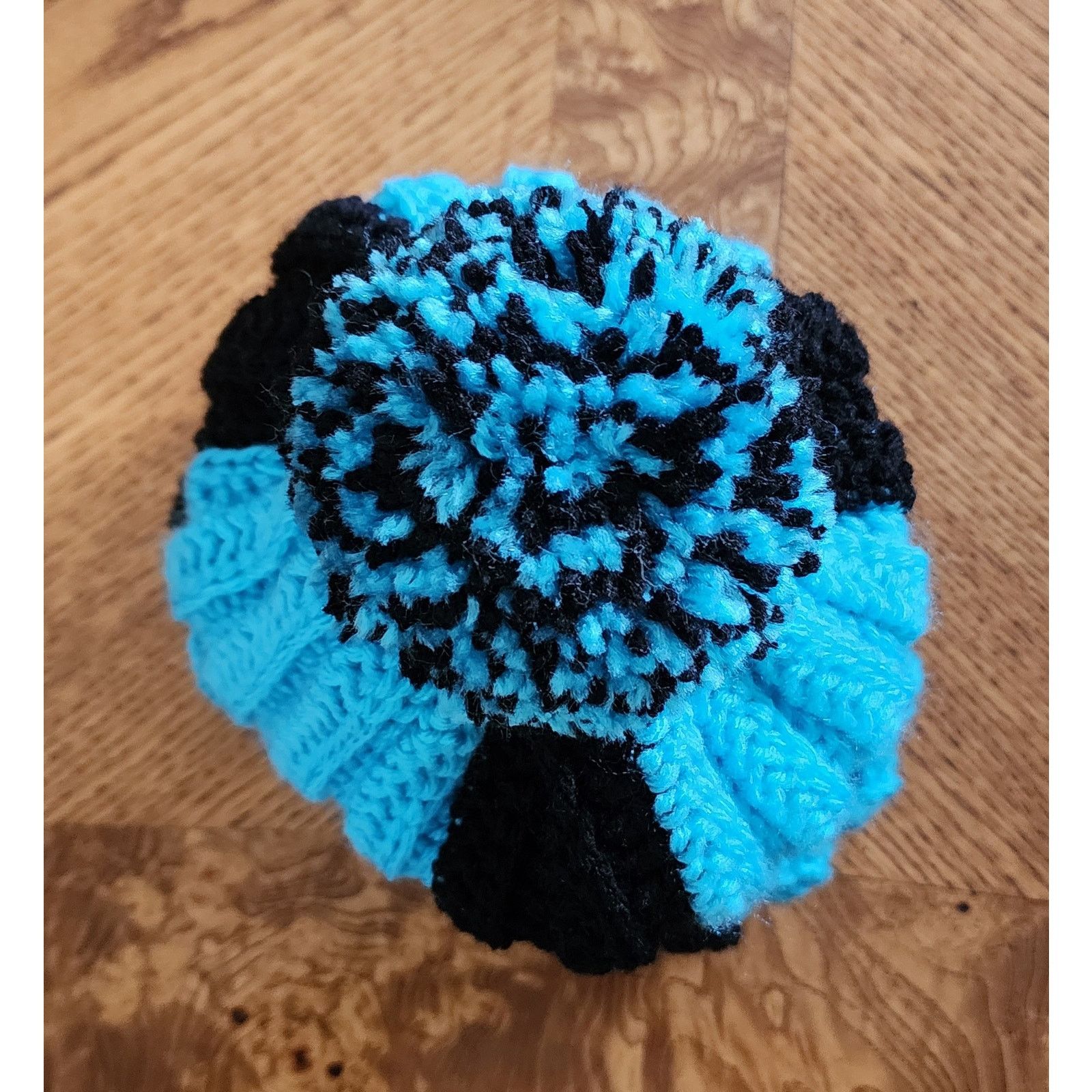 Handmade Handcrafted crocheted blue and black winter beanie. Size ONE SIZE - 6 Thumbnail
