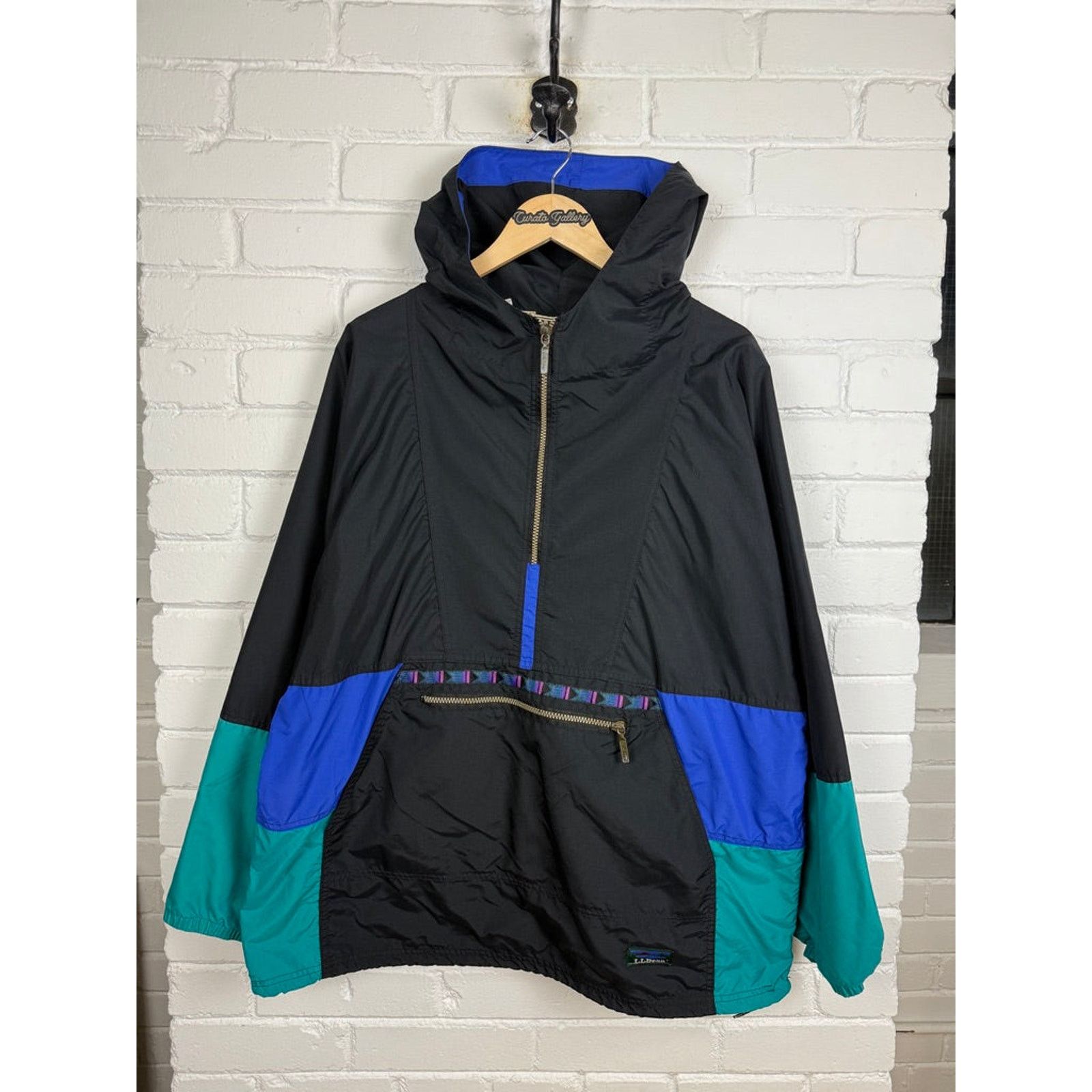 Vintage 90s LL Bean Tri Color Nylon Aztec Anorak XL