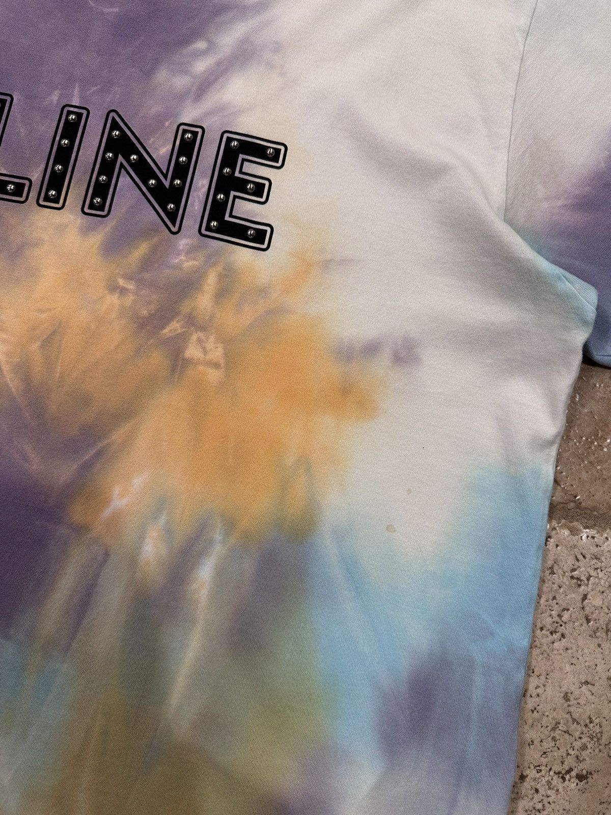 Celine × Hedi Slimane Celine x Hedi Slimane Studded Logo Tie Dye T-Shirt Size US XXL / EU 58 / 5 - 4 Thumbnail