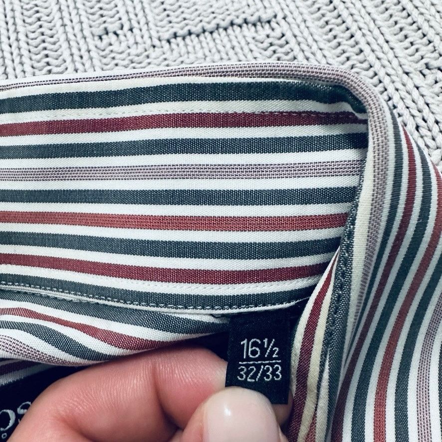 Hugo Boss Hugo Boss red and gray striped button down Size US L / EU 52-54 / 3 - 6 Thumbnail