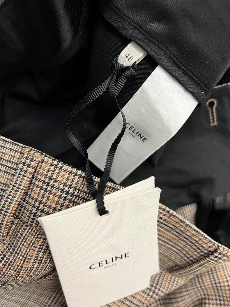 Celine CELINE Camel houndstooth wool micro-trumpet trousers Size 32" / US 10 / IT 46 - 4 Thumbnail